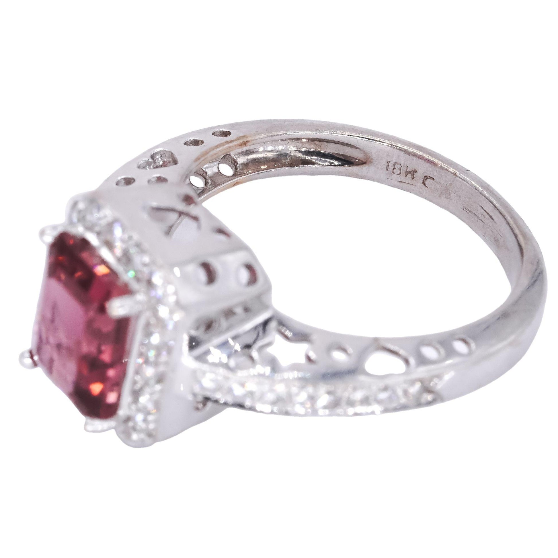 18k White Gold 2.8ct VS Diamond + Pink Tourmaline Heart and Moon Ring Size 8.5