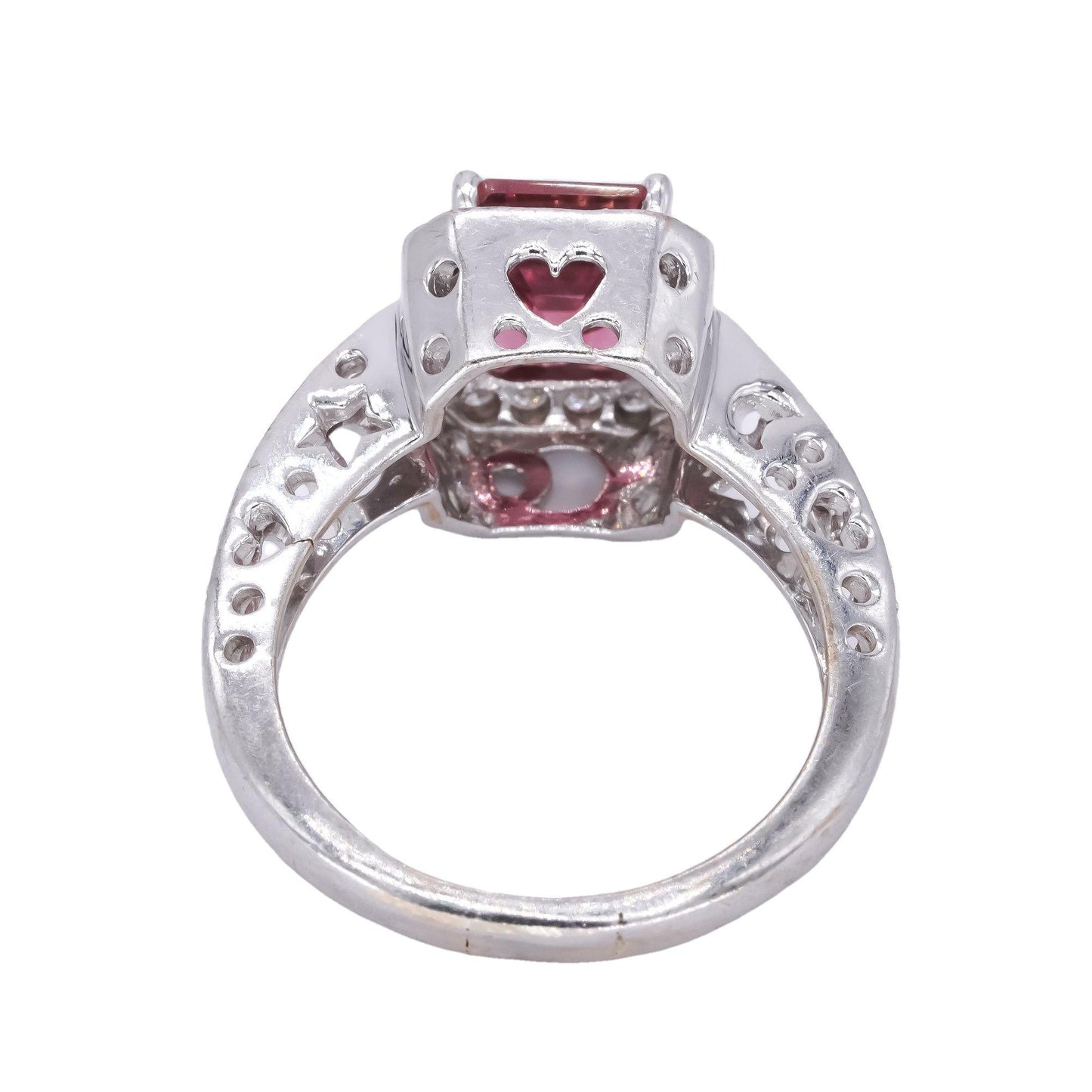 18k White Gold 2.8ct VS Diamond + Pink Tourmaline Heart and Moon Ring Size 8.5