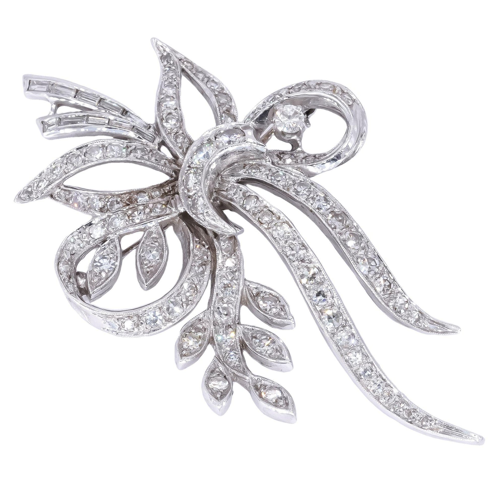 14k White Gold 2.0CT VS Diamond Flower Swirl Jumbo Pin Brooch 15.08 grams