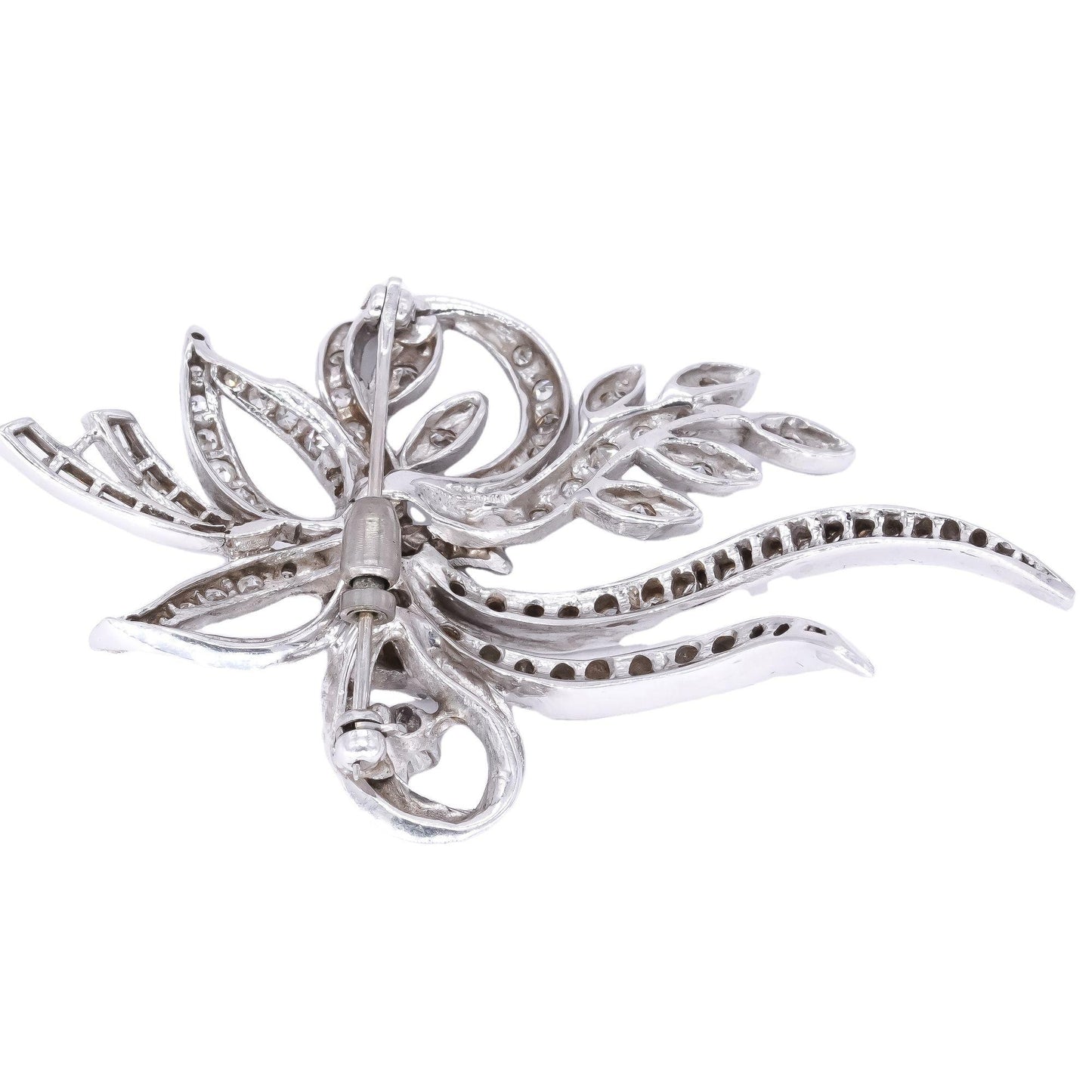 14k White Gold 2.0CT VS Diamond Flower Swirl Jumbo Pin Brooch 15.08 grams