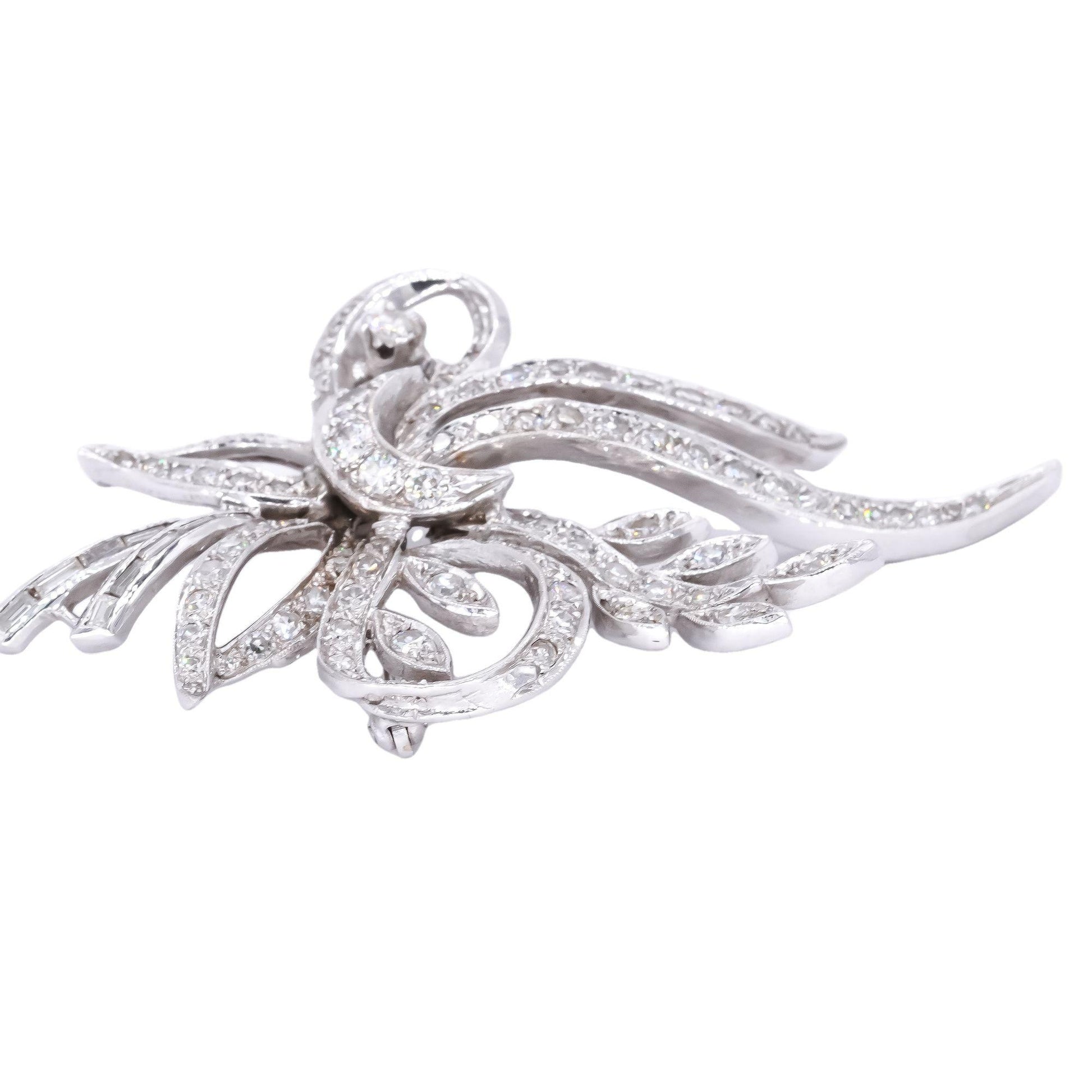 14k White Gold 2.0CT VS Diamond Flower Swirl Jumbo Pin Brooch 15.08 grams