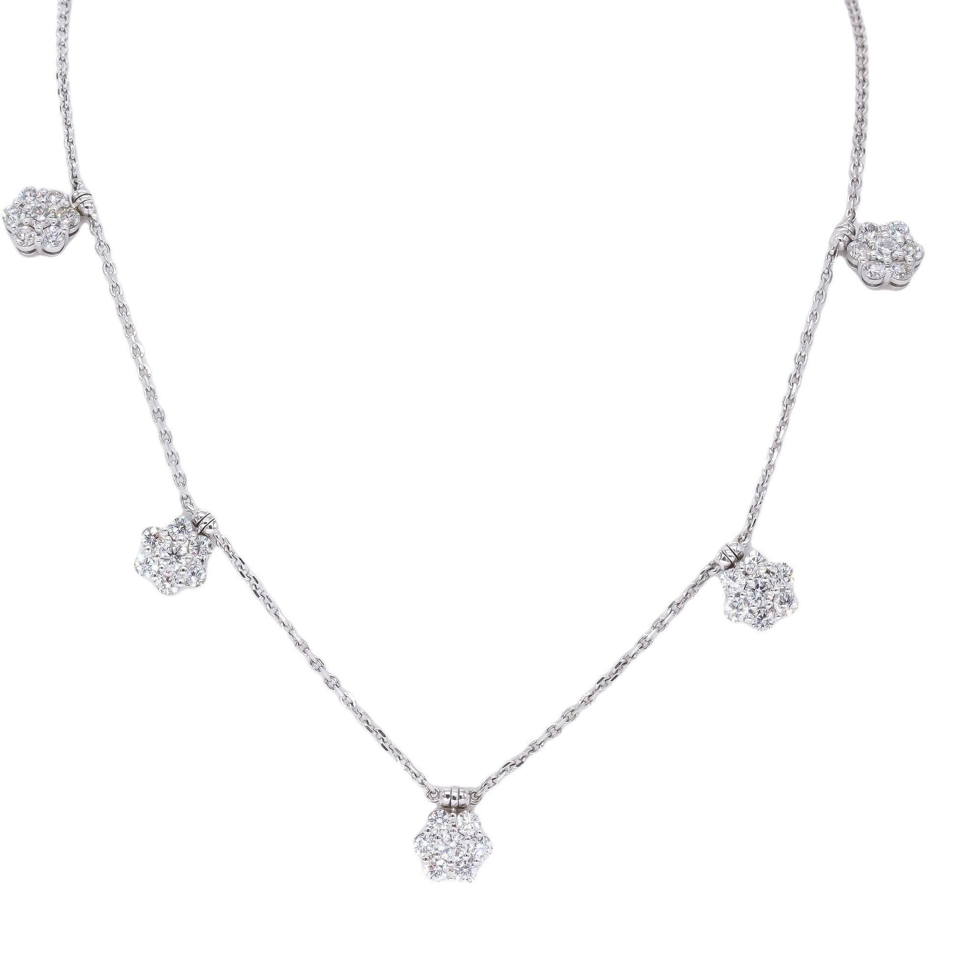 14k White Gold Jewelry 1.50CT VS Diamond Flower Station Cluster Necklace