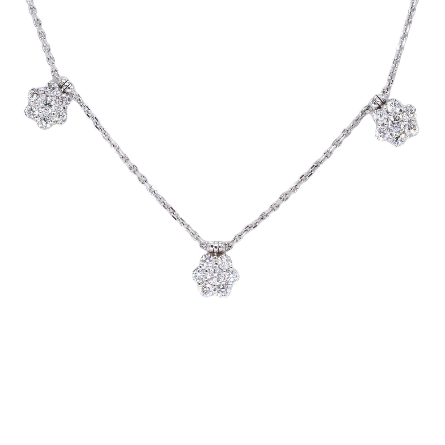 14k White Gold Jewelry 1.50CT VS Diamond Flower Station Cluster Necklace