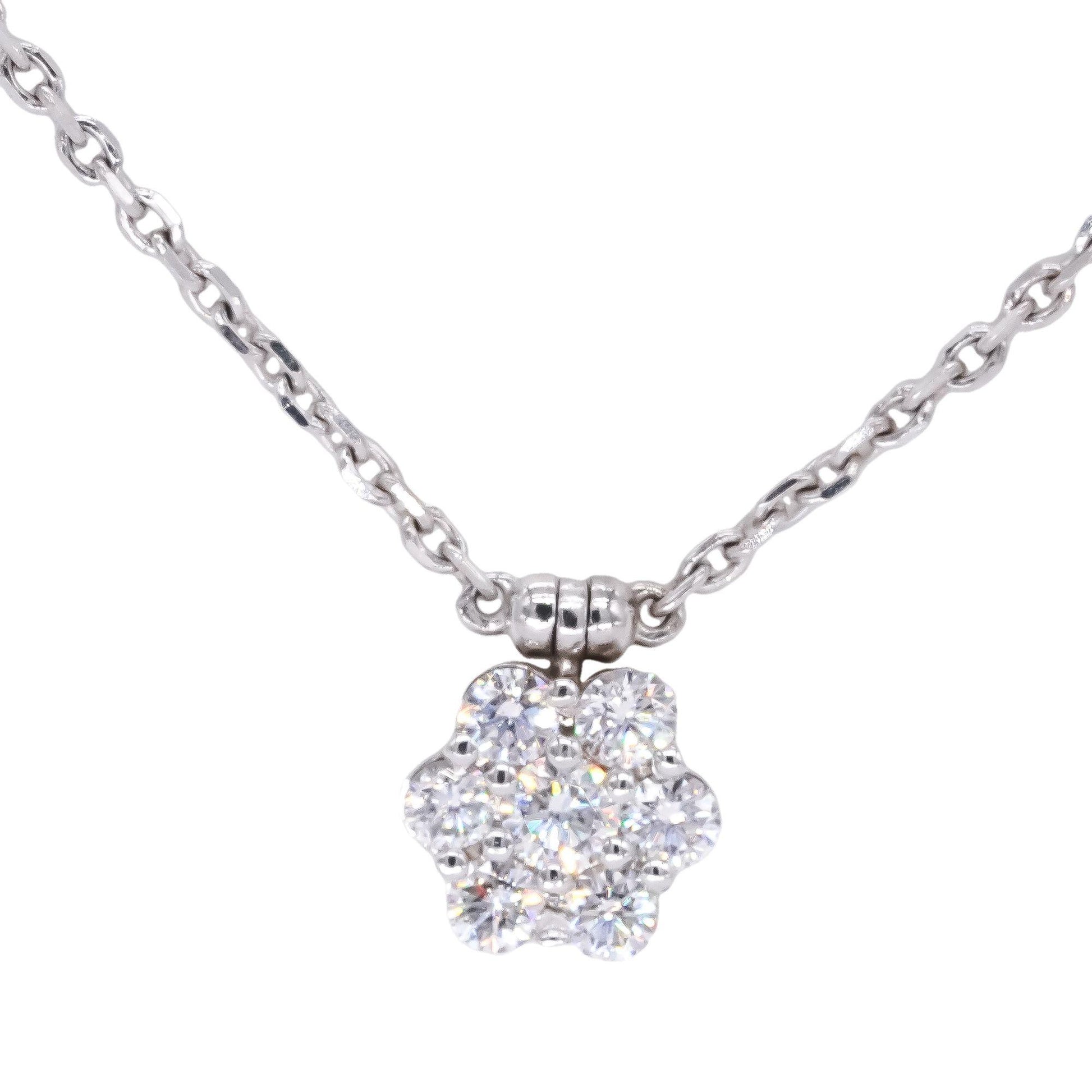 14k White Gold Jewelry 1.50CT VS Diamond Flower Station Cluster Necklace