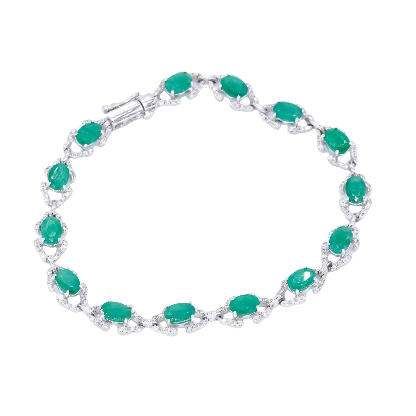 18k White Gold 7.13CT Diamond & Emerald Fancy Tennis Bracelet