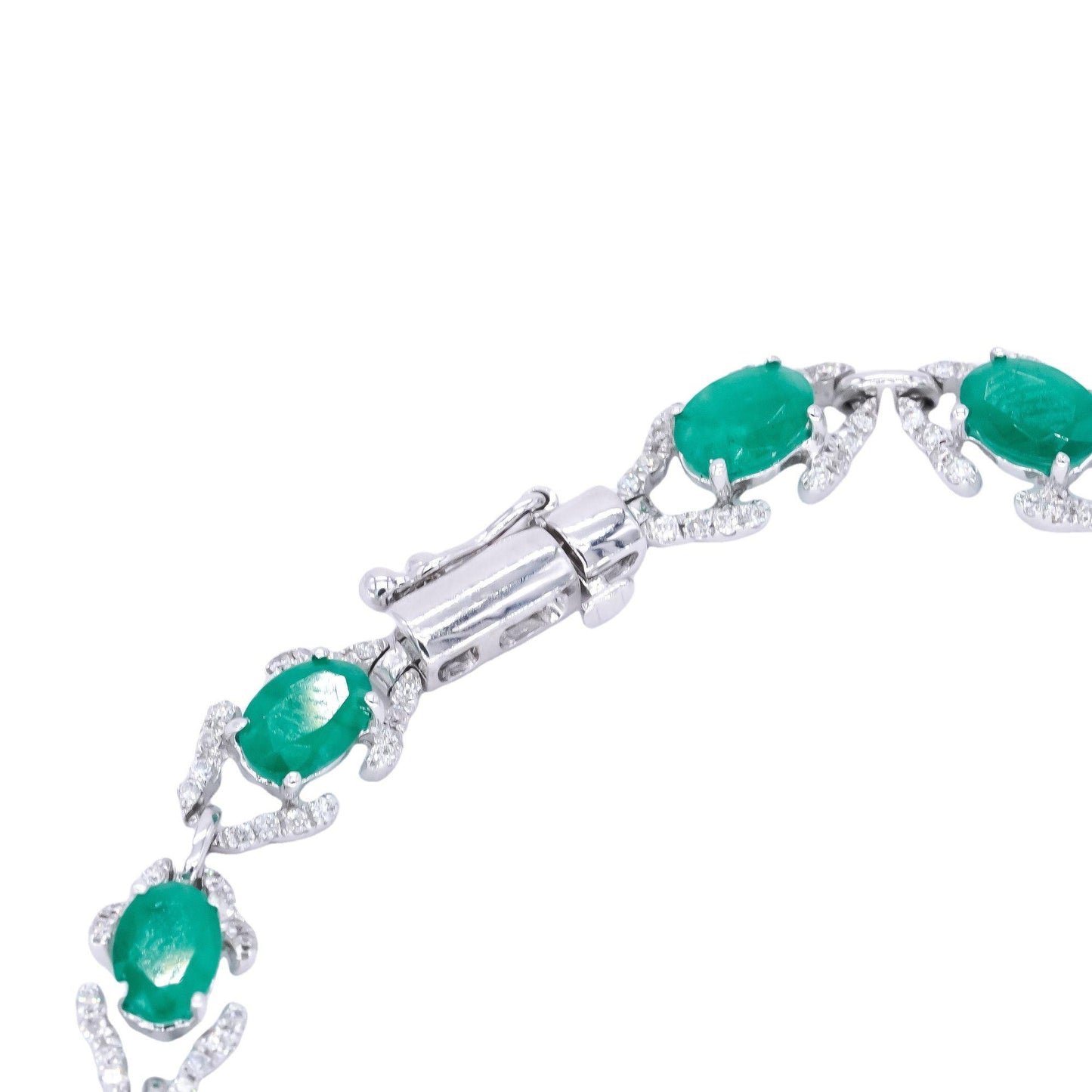 18k White Gold 7.13CT Diamond & Emerald Fancy Tennis Bracelet