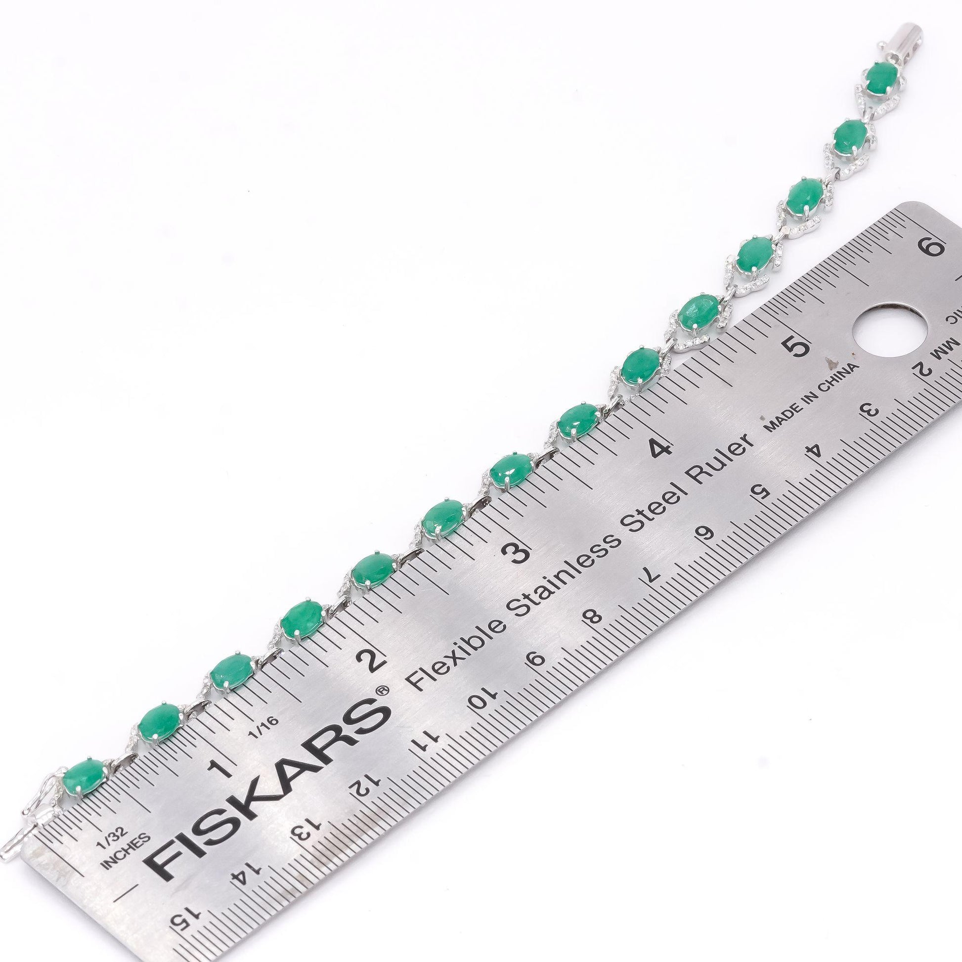 18k White Gold 7.13CT Diamond & Emerald Fancy Tennis Bracelet