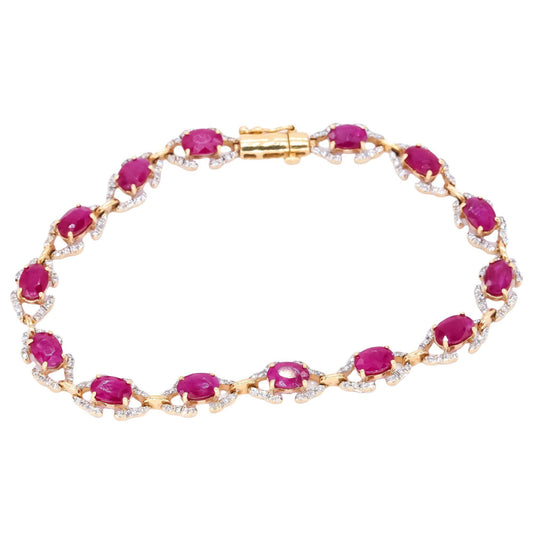 18k Yellow Gold 9.05CT Diamond & Ruby Fancy Tennis Bracelet