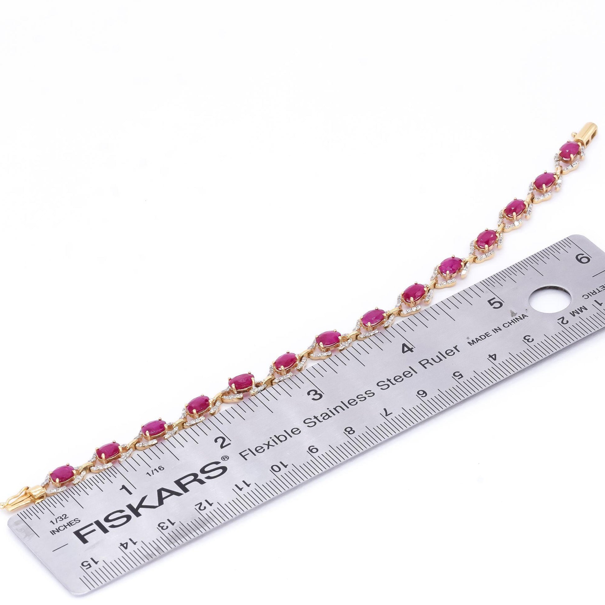 18k Yellow Gold 9.05CT Diamond & Ruby Fancy Tennis Bracelet