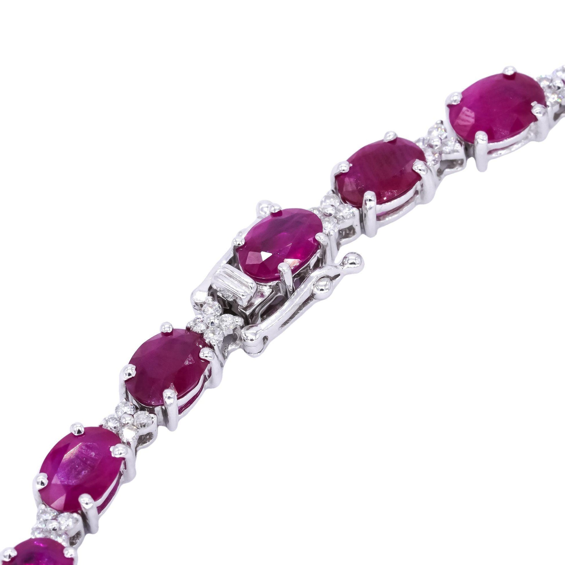 18k White Gold Jewelry 19.11CT Diamond & Ruby Fancy Tennis Bracelet