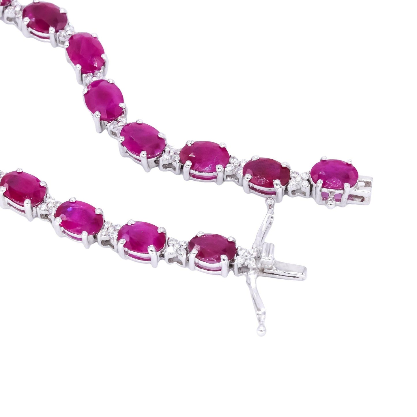 18k White Gold Jewelry 19.11CT Diamond & Ruby Fancy Tennis Bracelet