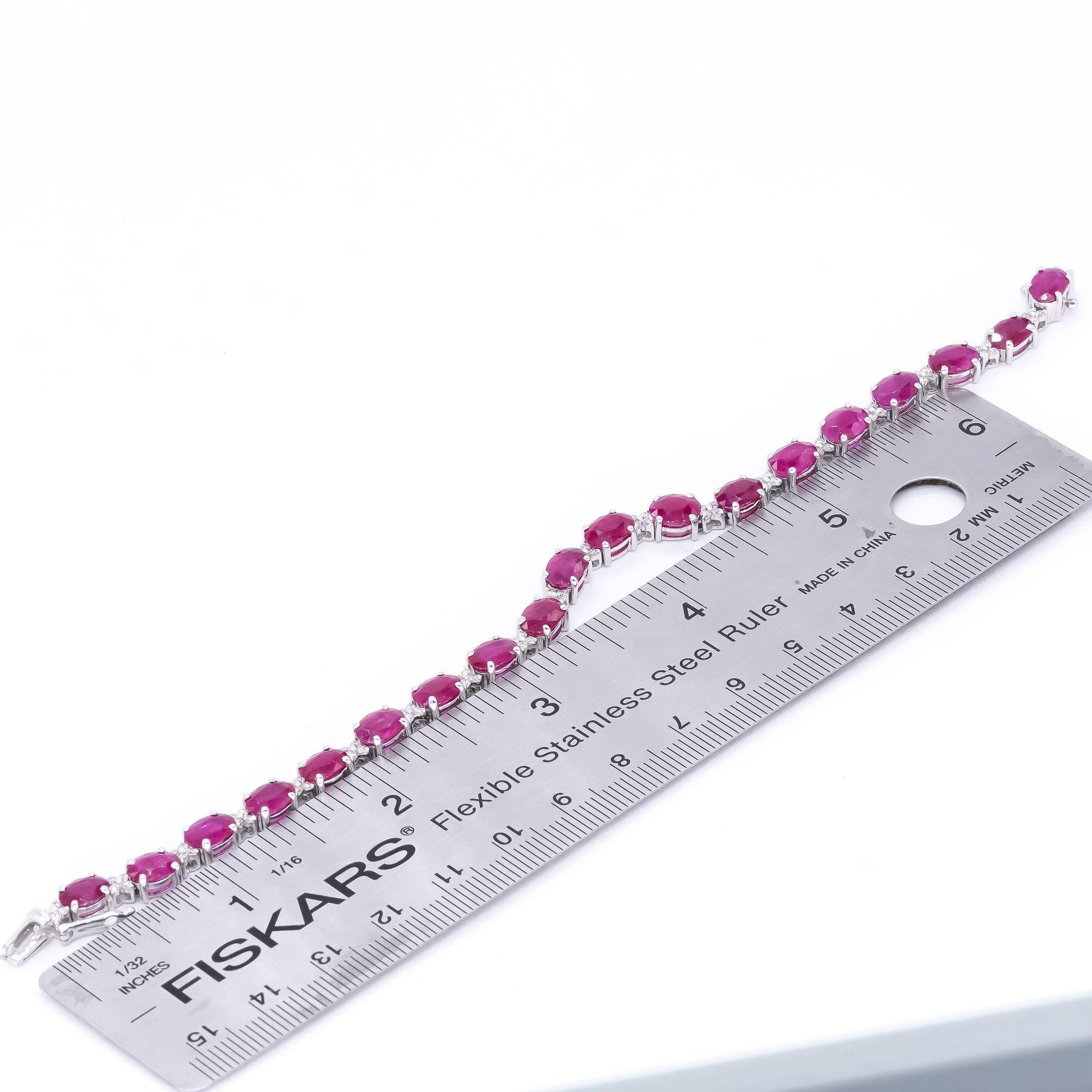 18k White Gold Jewelry 19.11CT Diamond & Ruby Fancy Tennis Bracelet