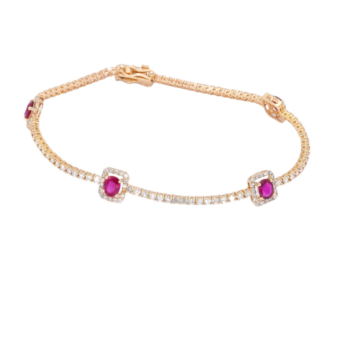 14k Yellow Gold 4.70CT Diamond & Ruby Fancy Tennis Bracelet