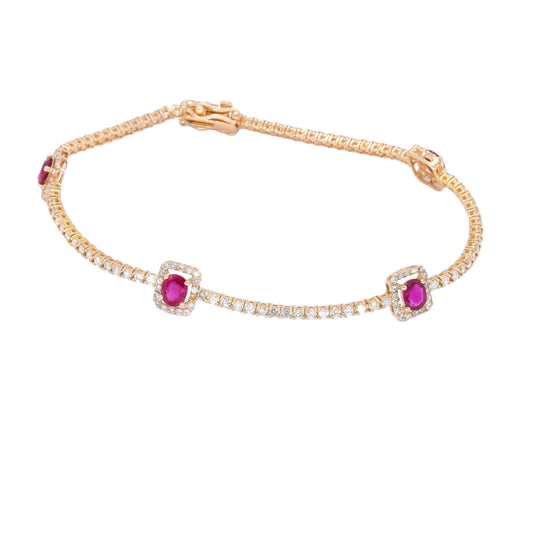 14k Yellow Gold 4.70CT Diamond & Ruby Fancy Tennis Bracelet