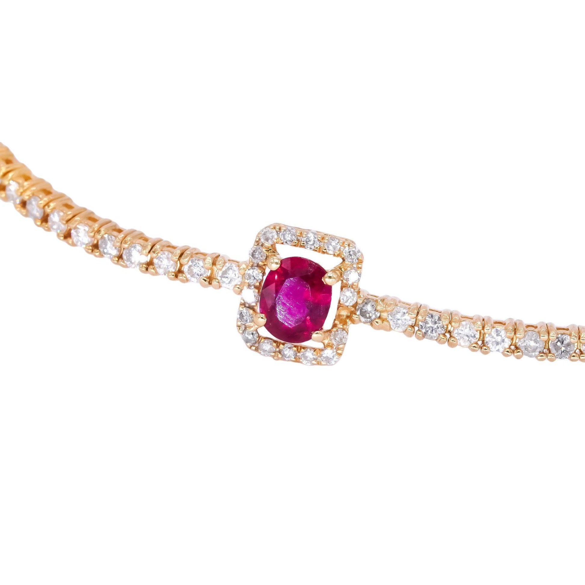 14k Yellow Gold 4.70CT Diamond & Ruby Fancy Tennis Bracelet