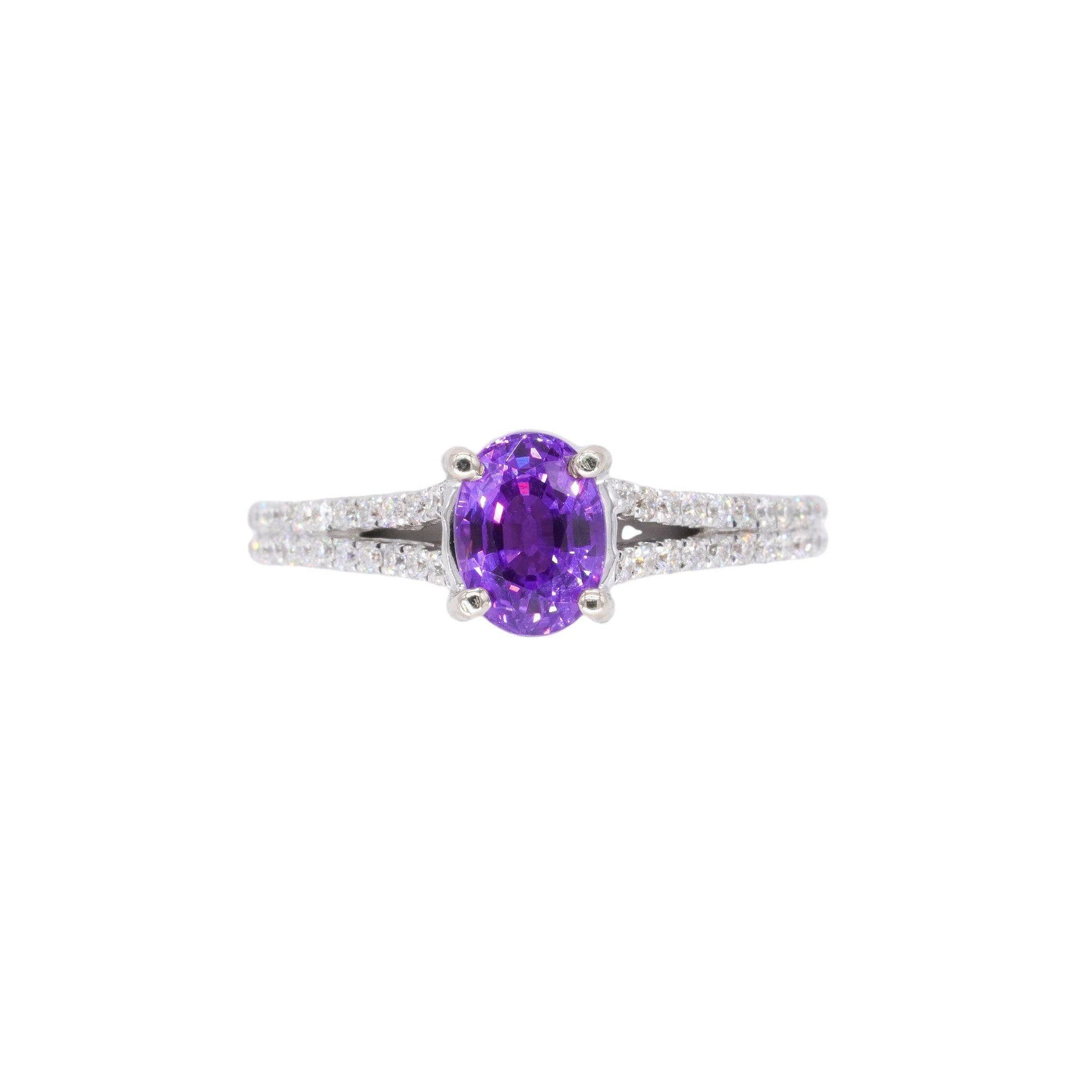 14k White Gold Jewelry 1.95CT Diamond and Amethyst Halo Ring size 7.25