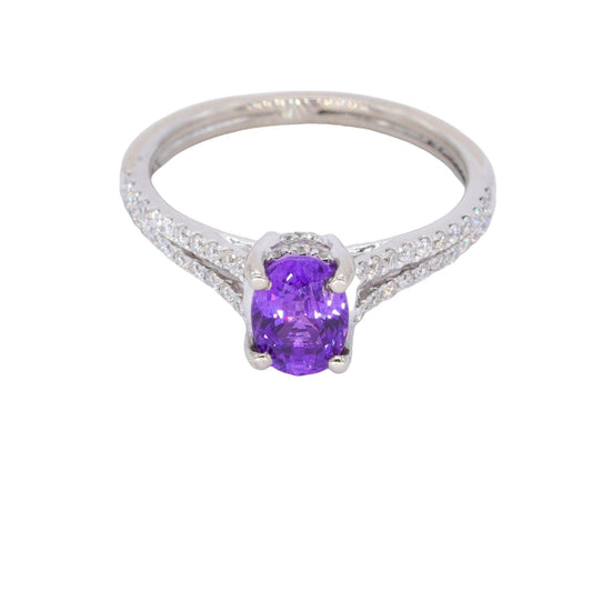 14k White Gold Jewelry 1.95CT Diamond and Amethyst Halo Ring size 7.25