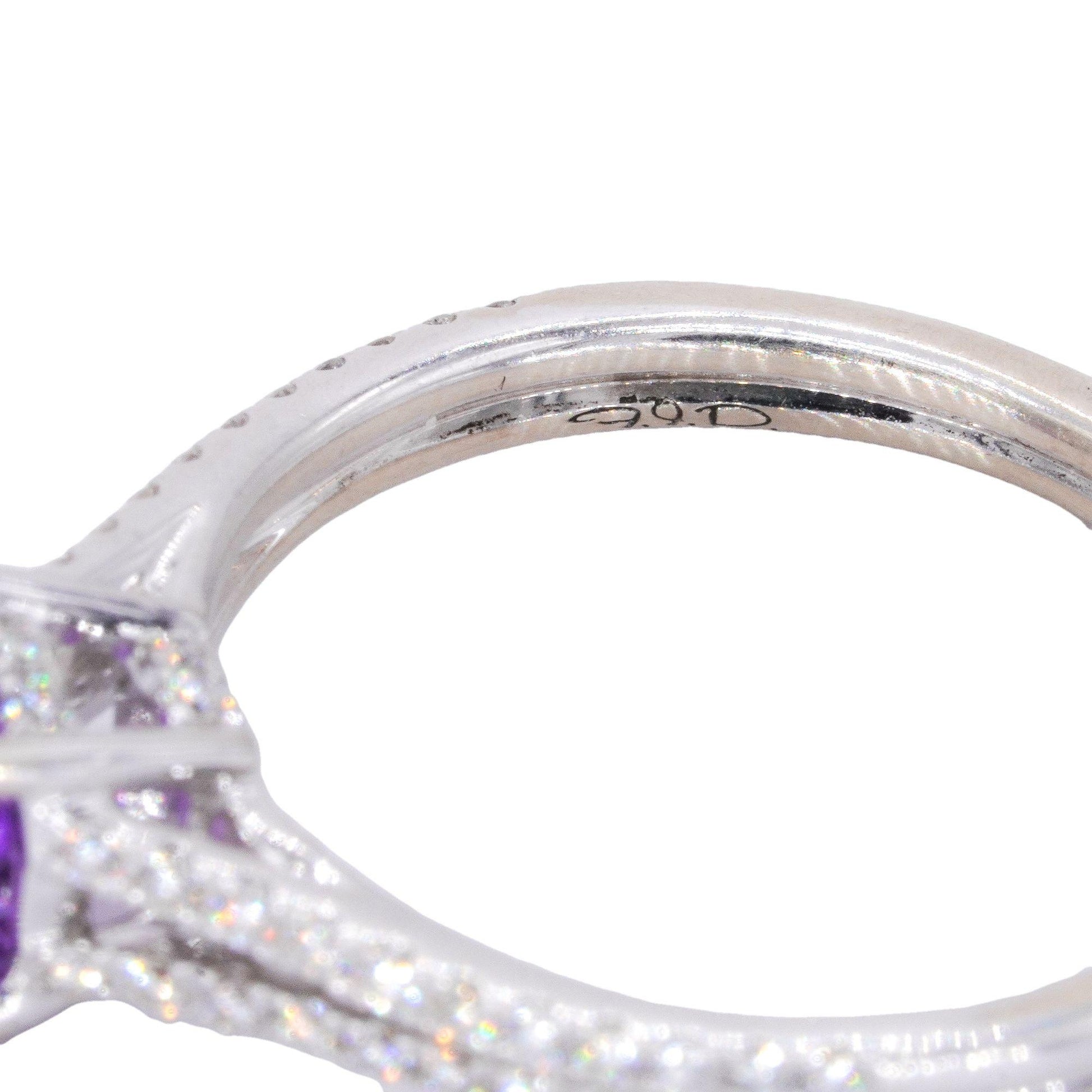 14k White Gold Jewelry 1.95CT Diamond and Amethyst Halo Ring size 7.25