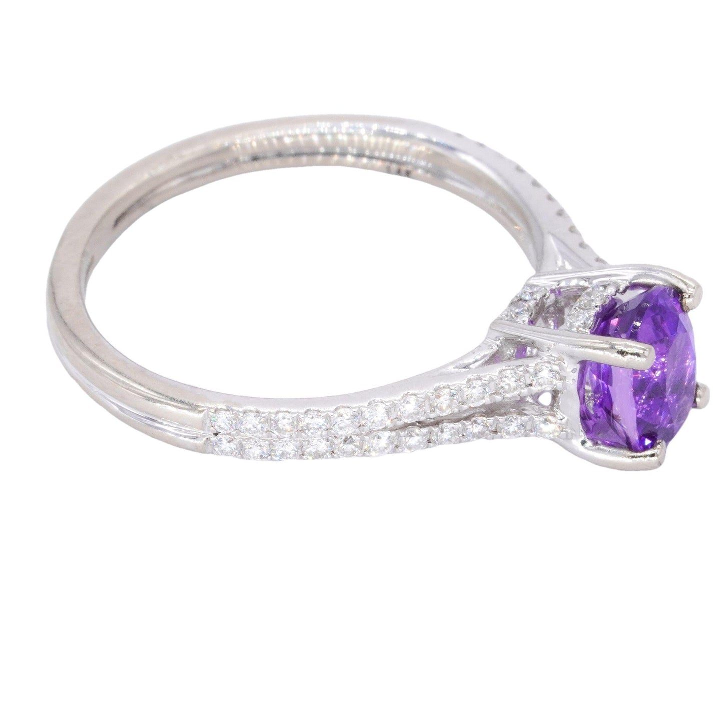 14k White Gold Jewelry 1.95CT Diamond and Amethyst Halo Ring size 7.25