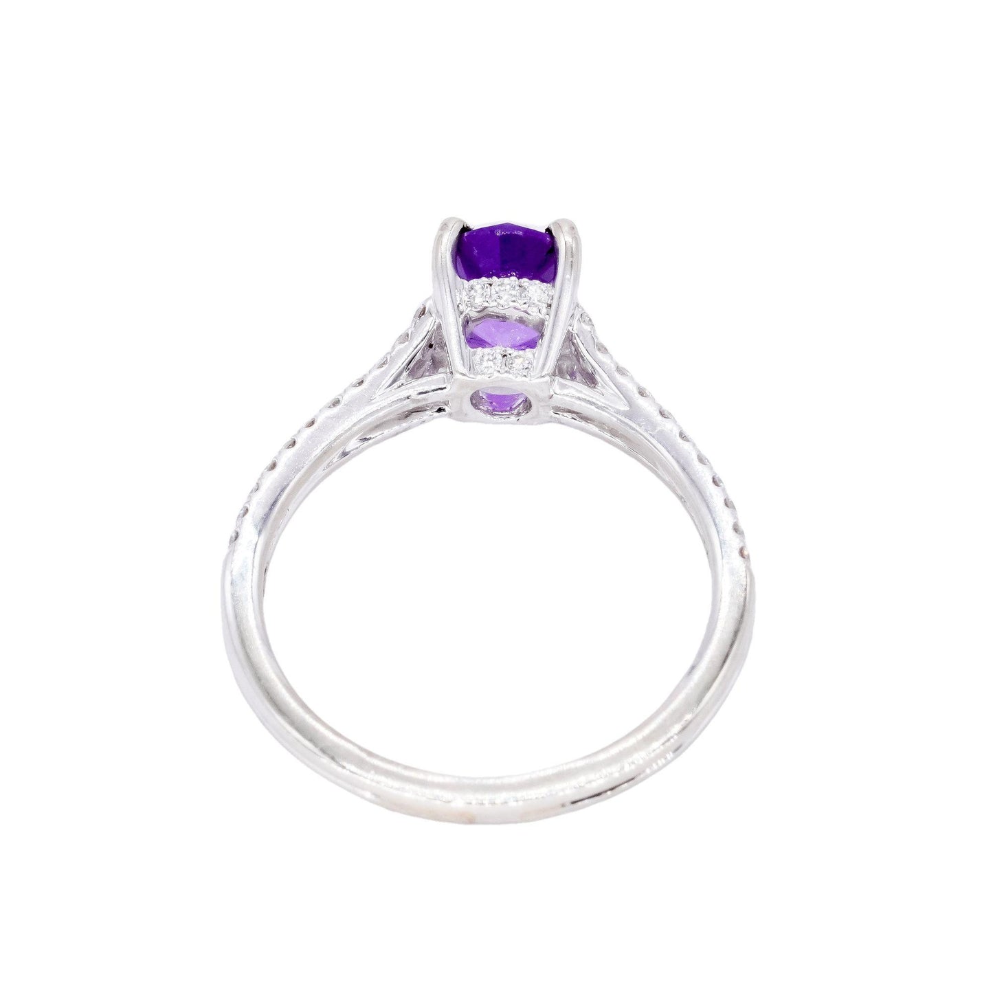 14k White Gold Jewelry 1.95CT Diamond and Amethyst Halo Ring size 7.25