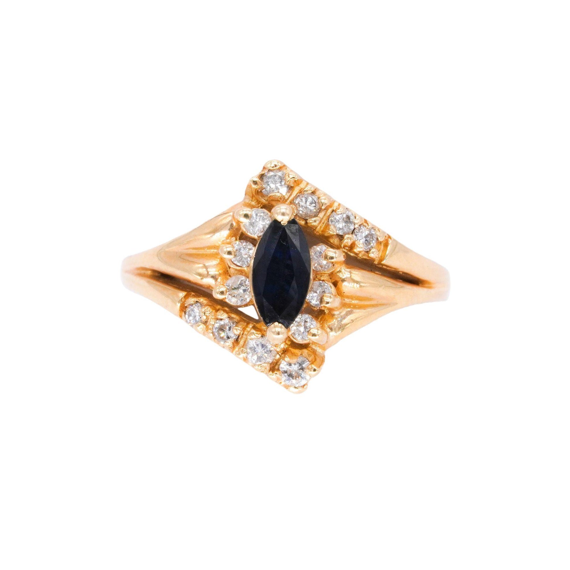 14k Yellow Gold 0.61CT Diamond and Sapphire Cocktail Ring size 5.75