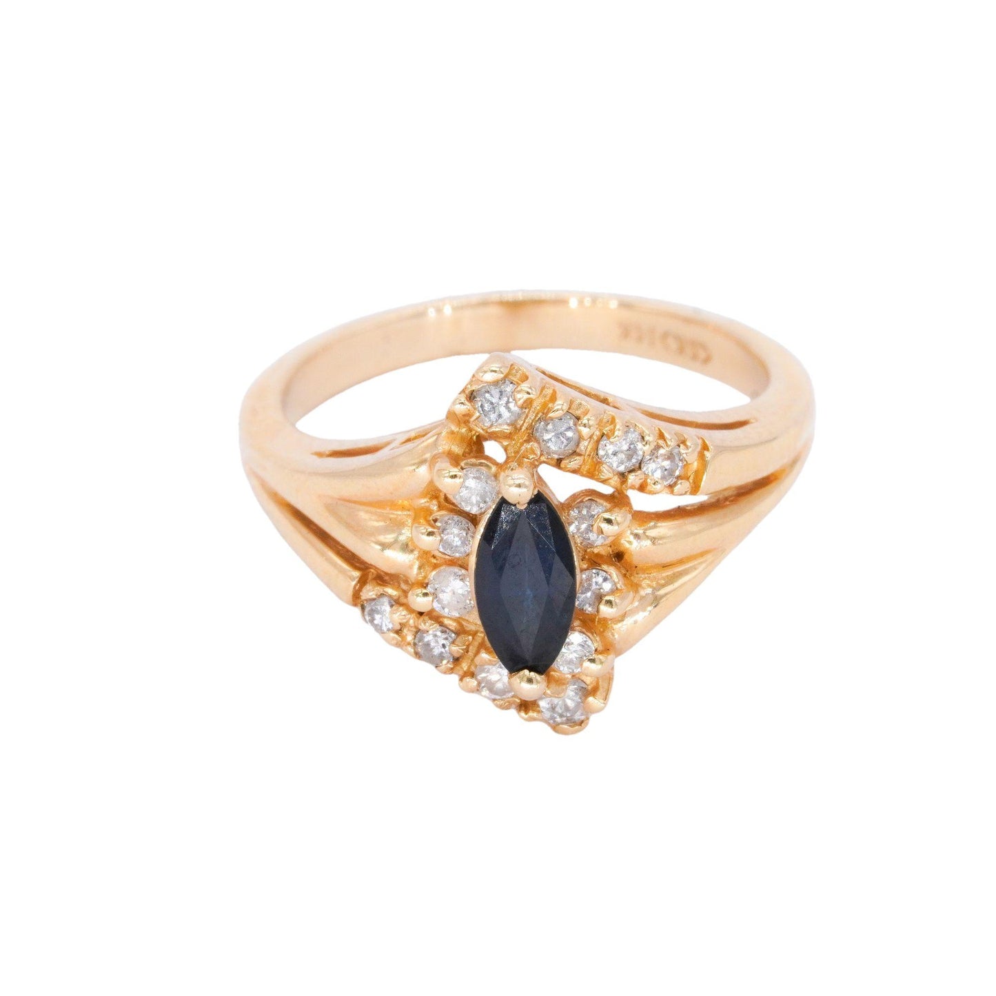 14k Yellow Gold 0.61CT Diamond and Sapphire Cocktail Ring size 5.75