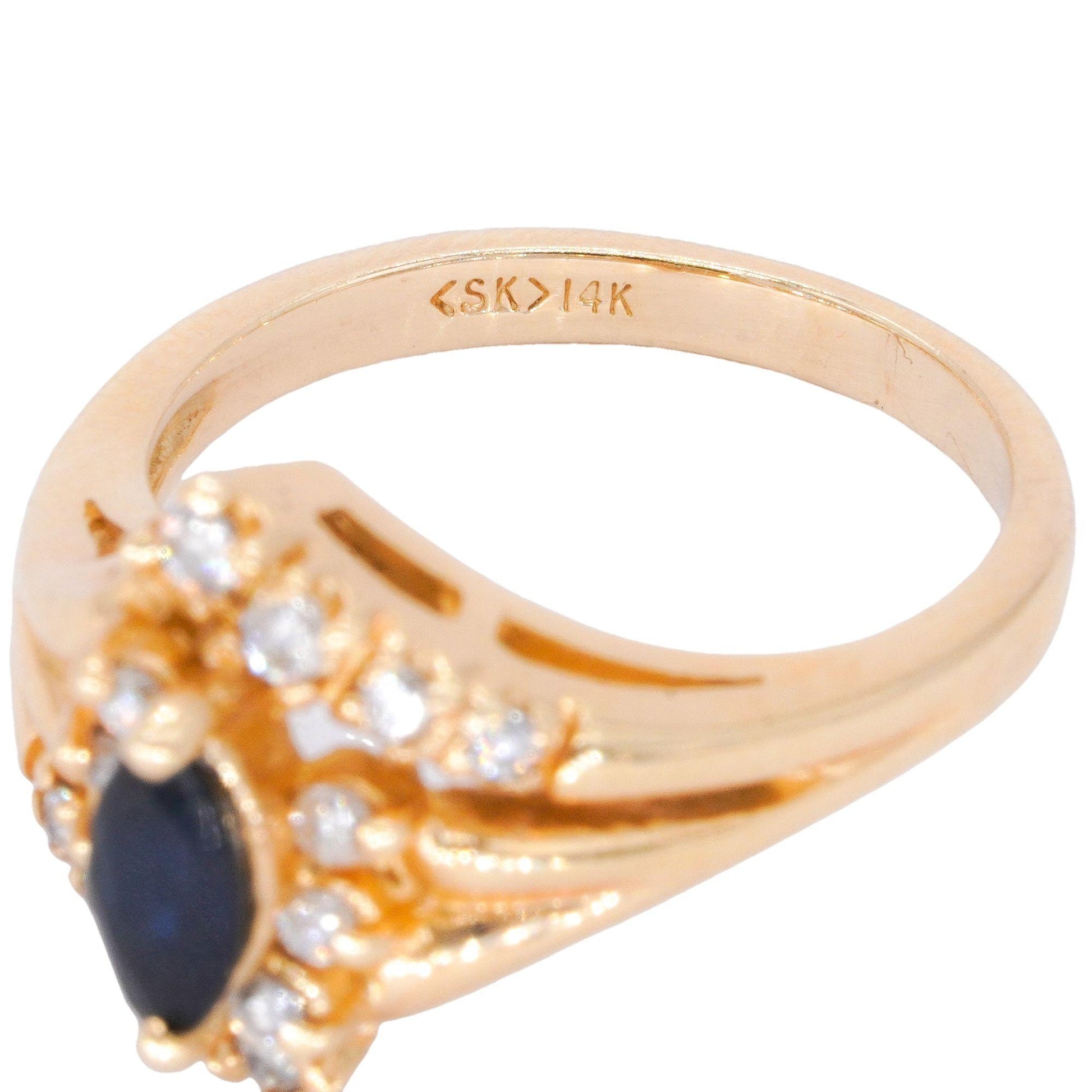 14k Yellow Gold 0.61CT Diamond and Sapphire Cocktail Ring size 5.75