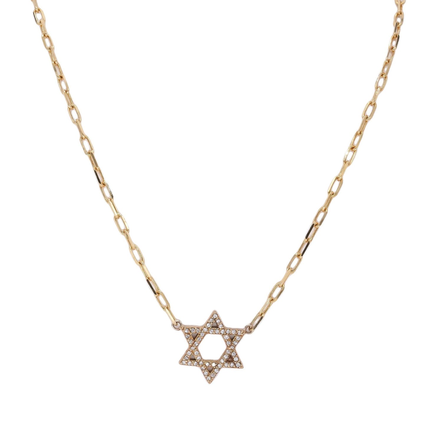 14k Yellow Gold 0.34CT Diamond Star of David Pendant Paperclip Link Necklace