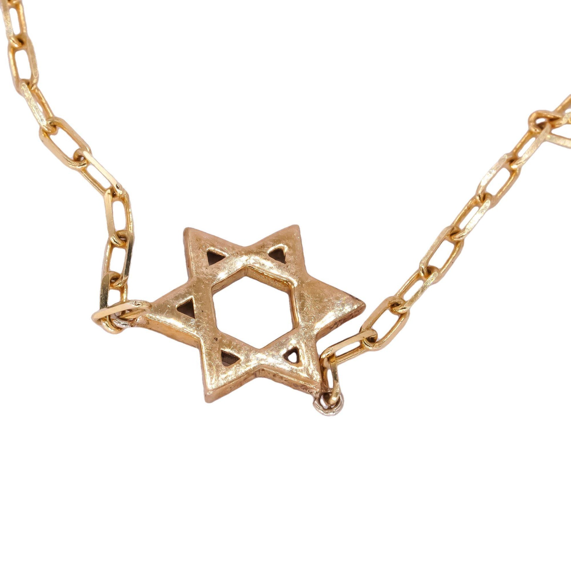 14k Yellow Gold 0.34CT Diamond Star of David Pendant Paperclip Link Necklace