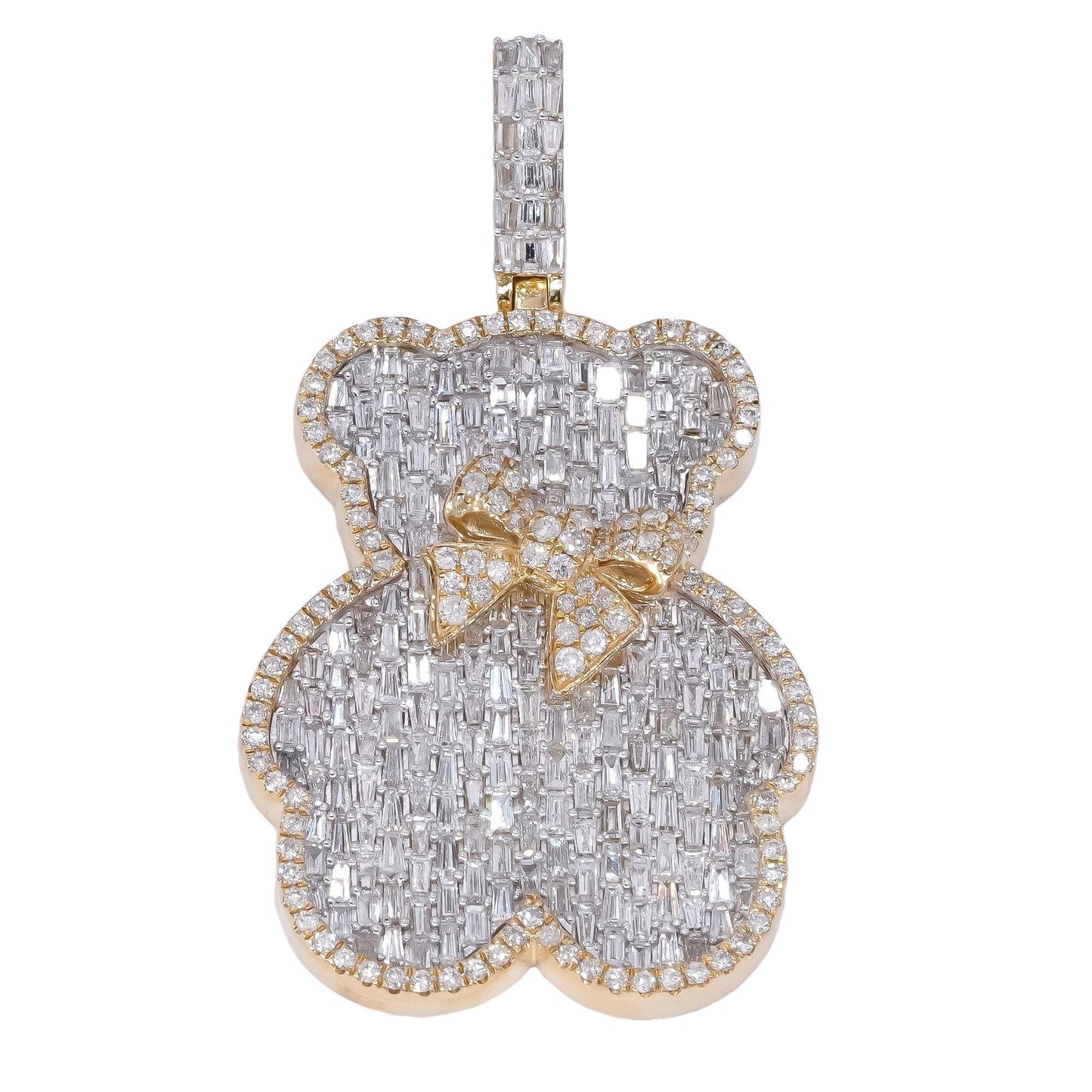 10k Yellow Gold 5.08CT Diamond Jumbo Cluster Teddy Bear Pendant - 18.38 grams