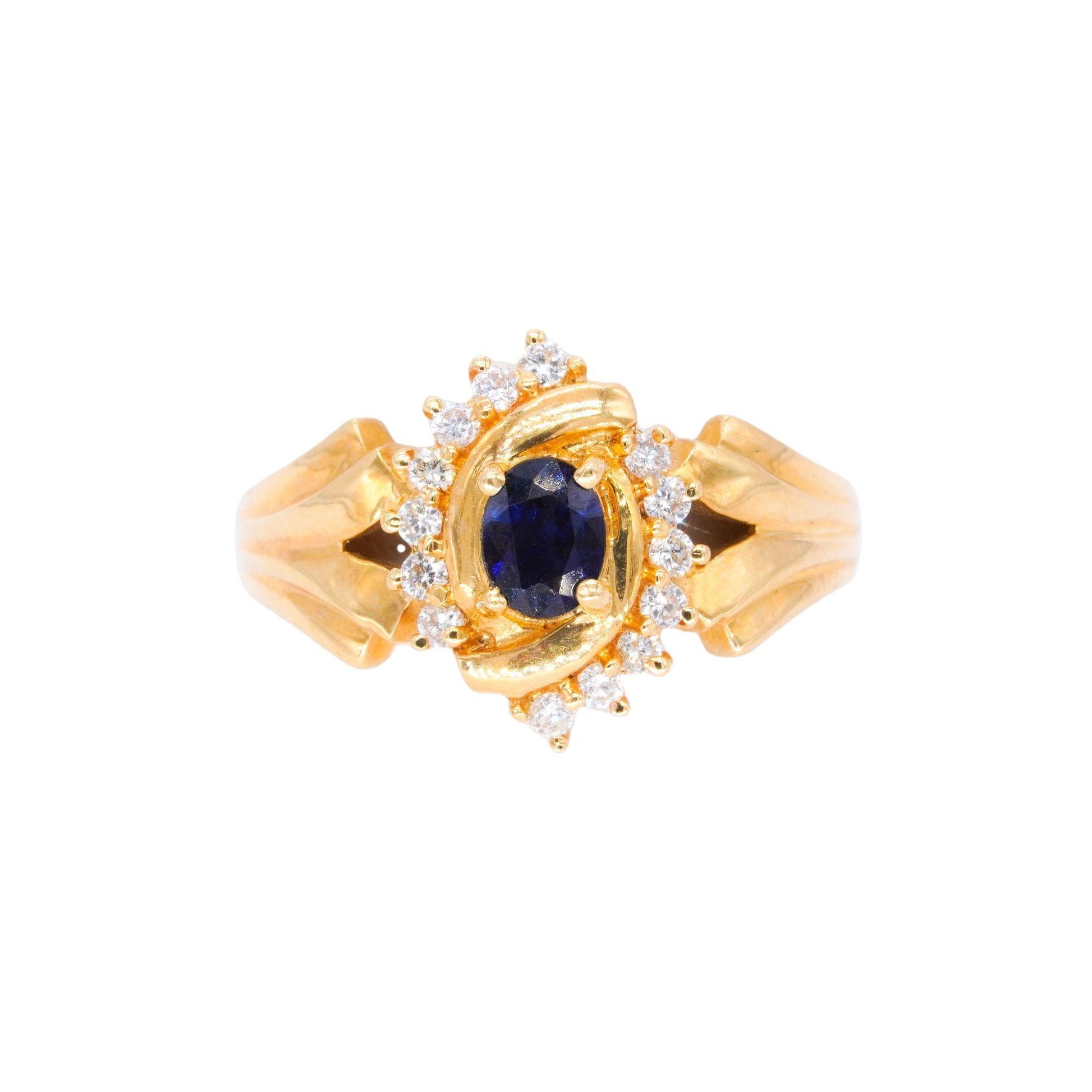 18k Yellow Gold Jewelry 0.75CT Diamond and Sapphire Cocktail Ring size 7.5