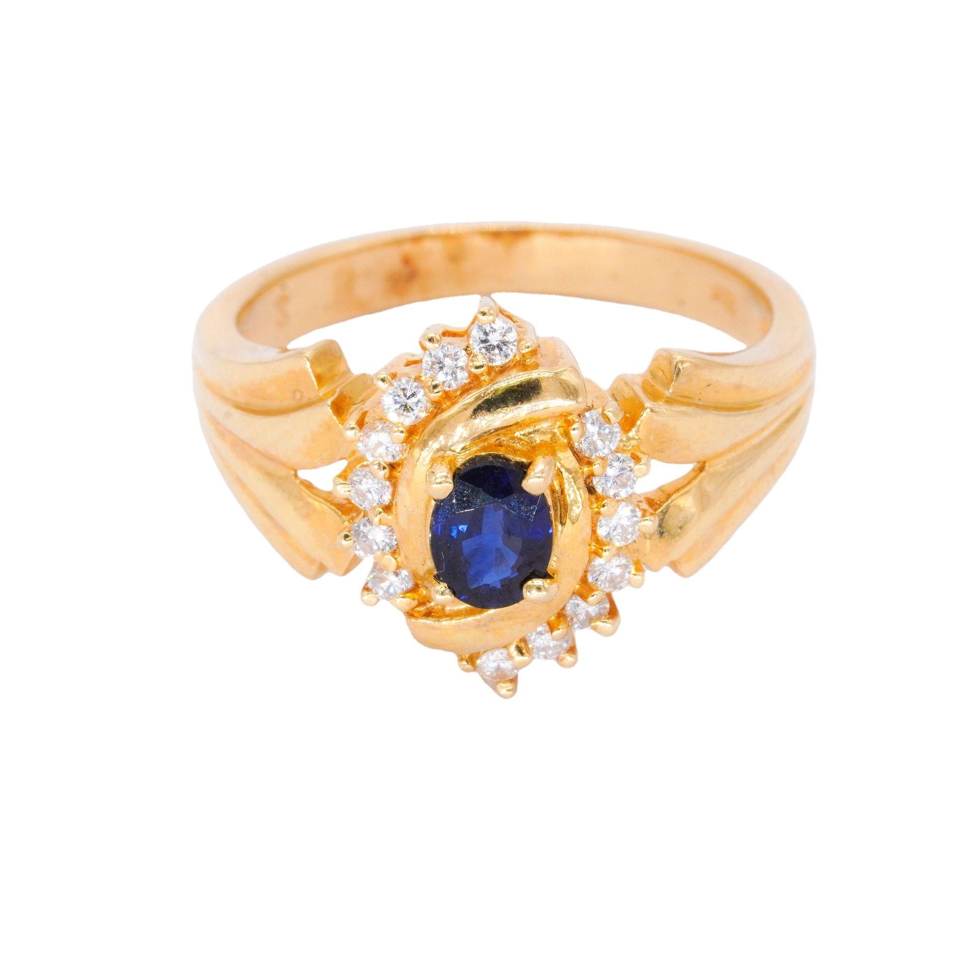 18k Yellow Gold Jewelry 0.75CT Diamond and Sapphire Cocktail Ring size 7.5