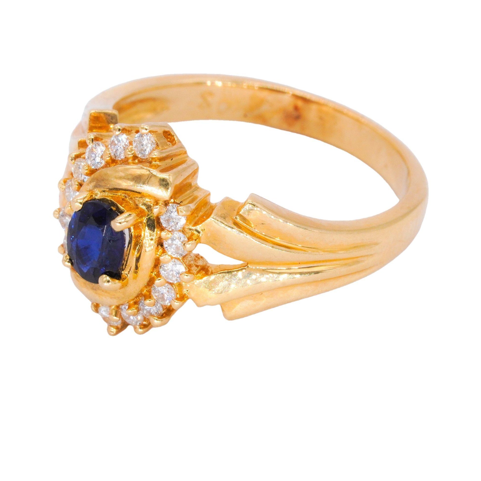 18k Yellow Gold Jewelry 0.75CT Diamond and Sapphire Cocktail Ring size 7.5