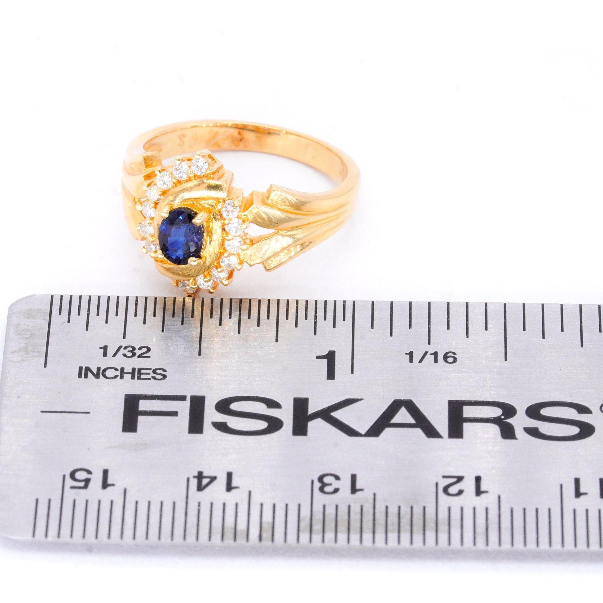 18k Yellow Gold Jewelry 0.75CT Diamond and Sapphire Cocktail Ring size 7.5