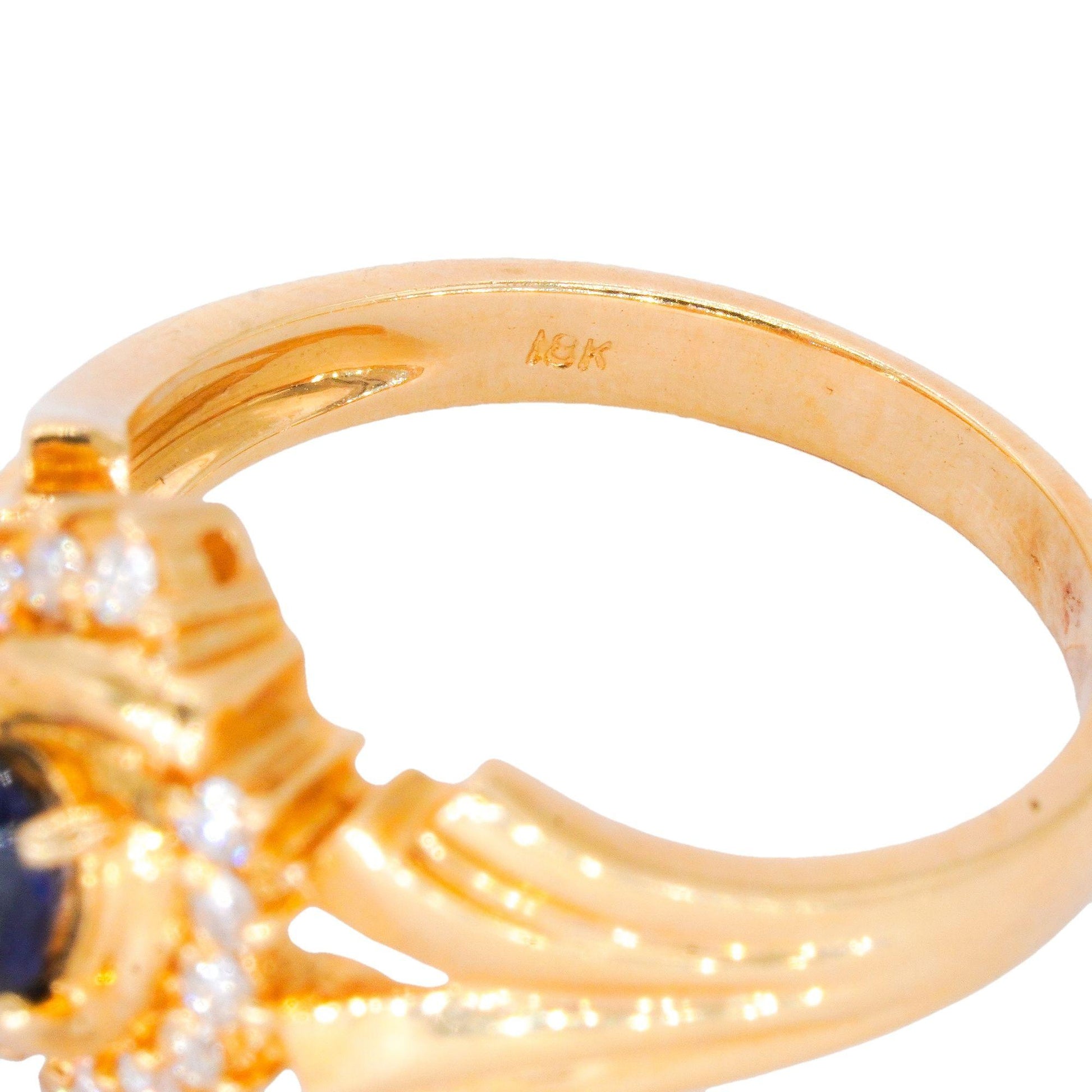 18k Yellow Gold Jewelry 0.75CT Diamond and Sapphire Cocktail Ring size 7.5