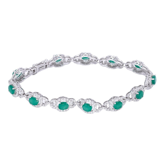 18k White Gold 7.30CT Diamond & Emerald Halo Fancy Tennis Bracelet