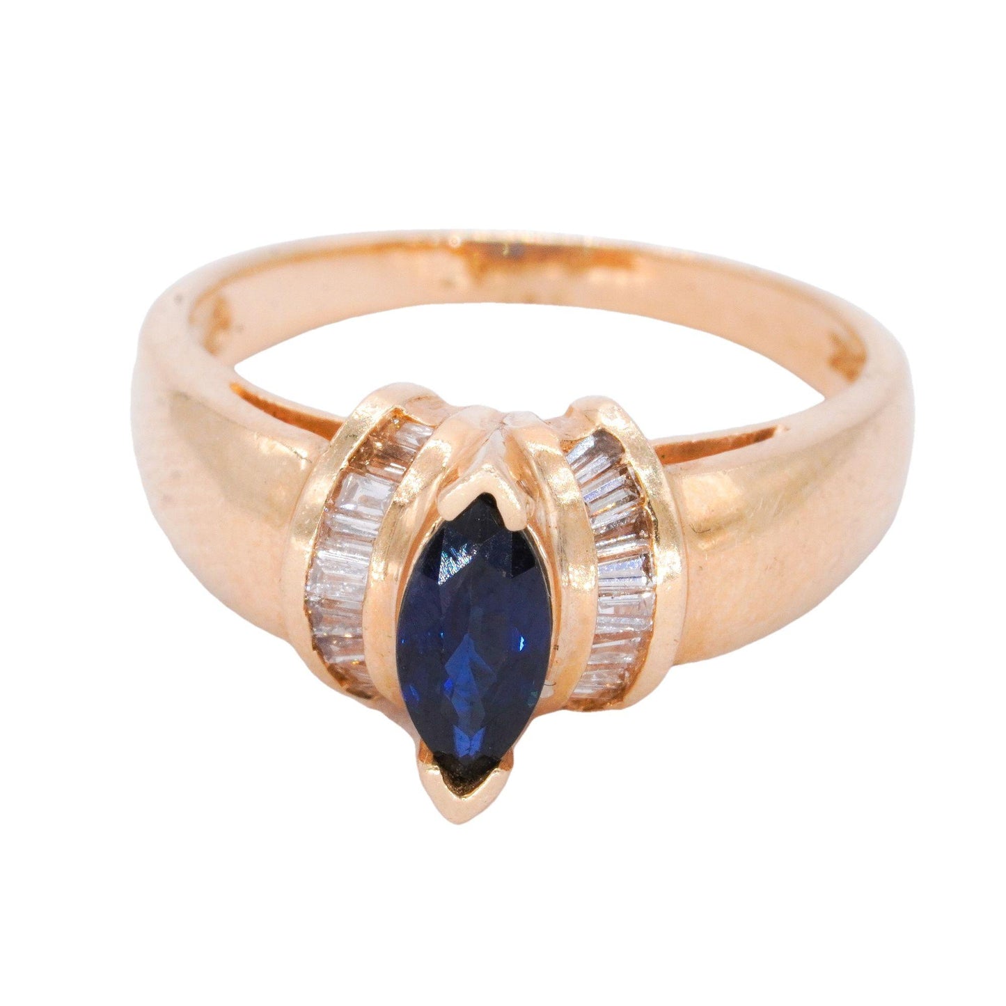 14k Yellow Gold Jewelry 0.58CT Diamond and Sapphire Ring size 6.75