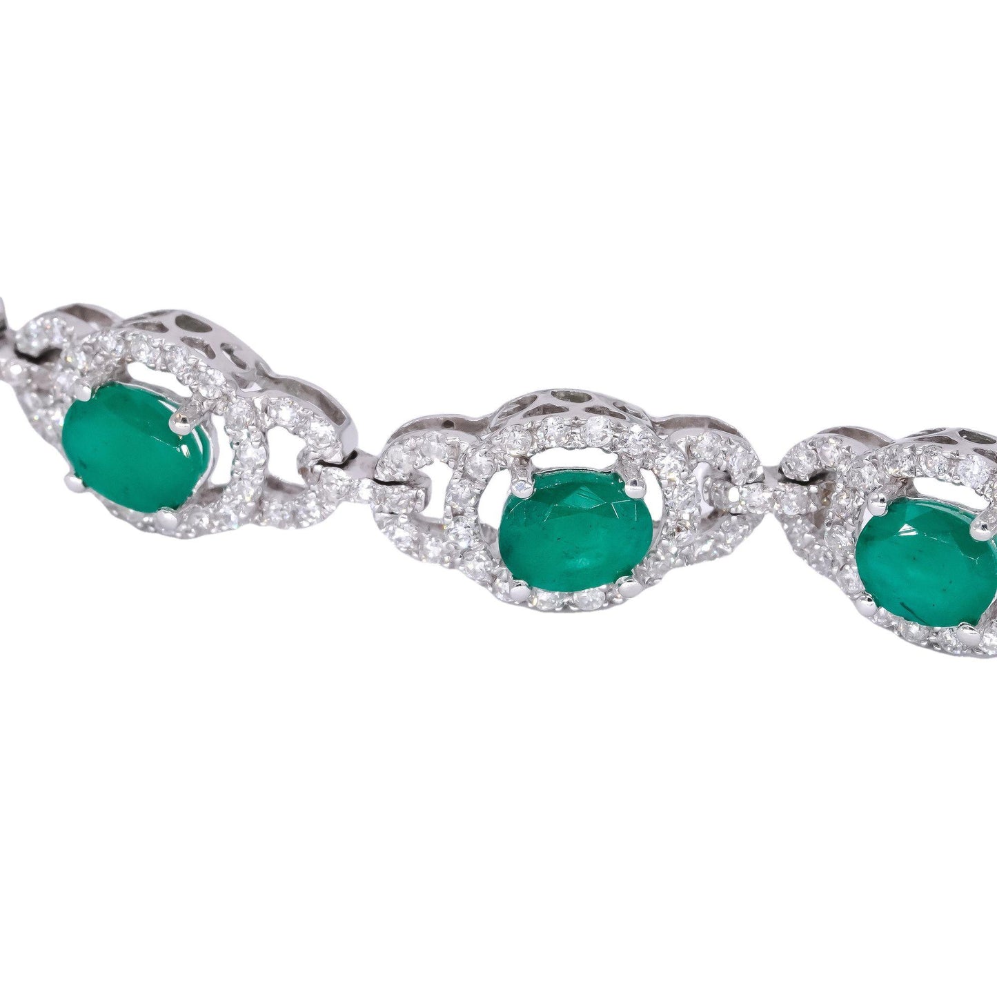 18k White Gold 7.30CT Diamond & Emerald Halo Fancy Tennis Bracelet