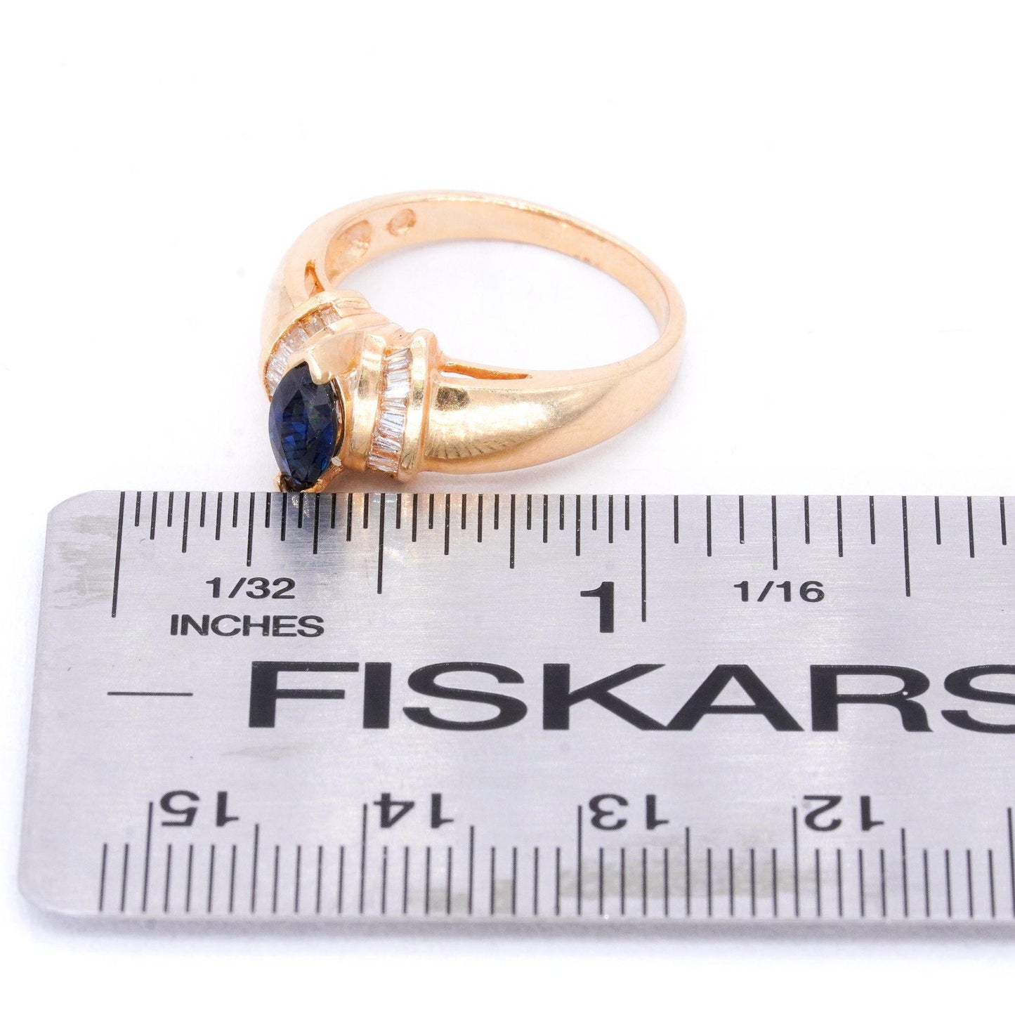 14k Yellow Gold Jewelry 0.58CT Diamond and Sapphire Ring size 6.75