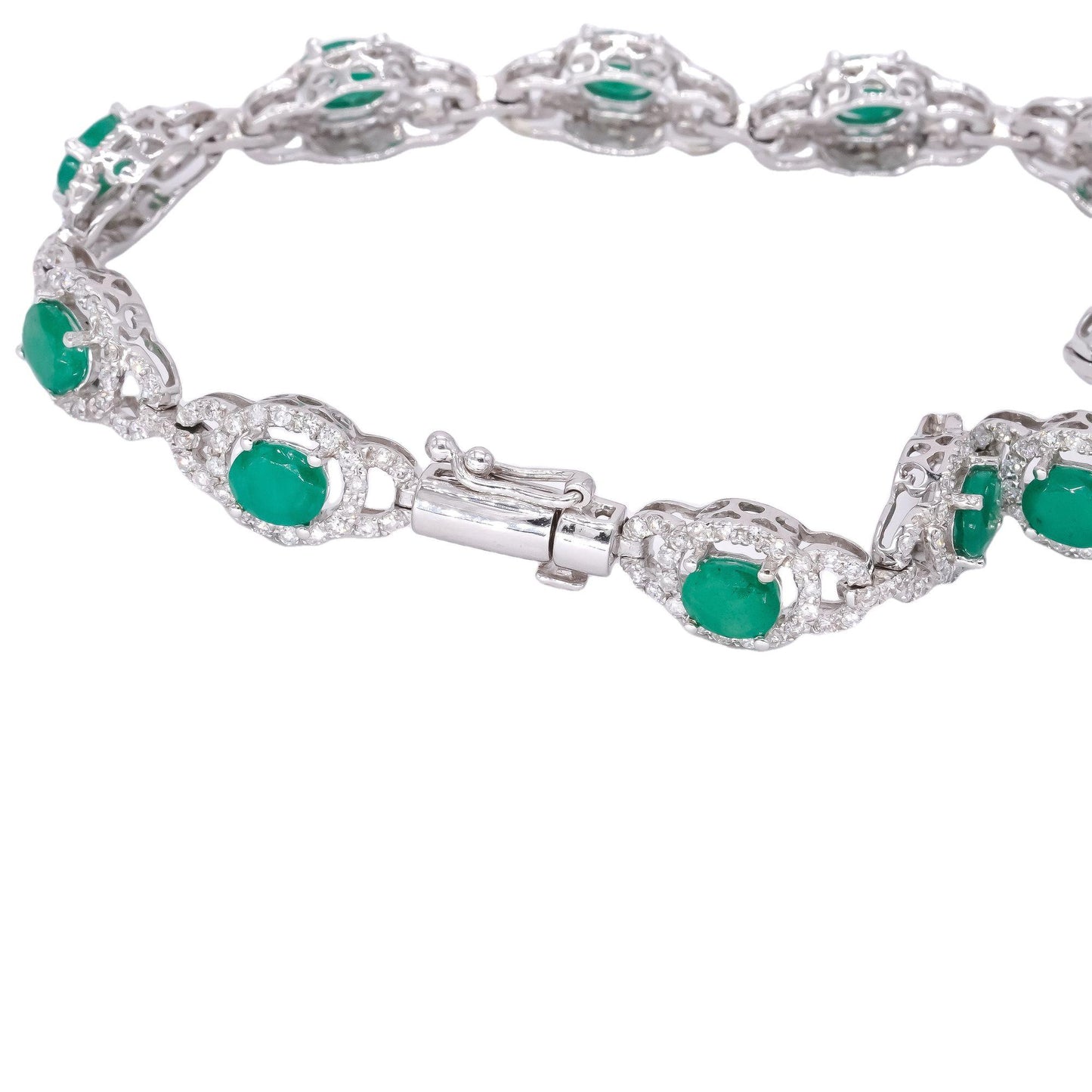 18k White Gold 7.30CT Diamond & Emerald Halo Fancy Tennis Bracelet