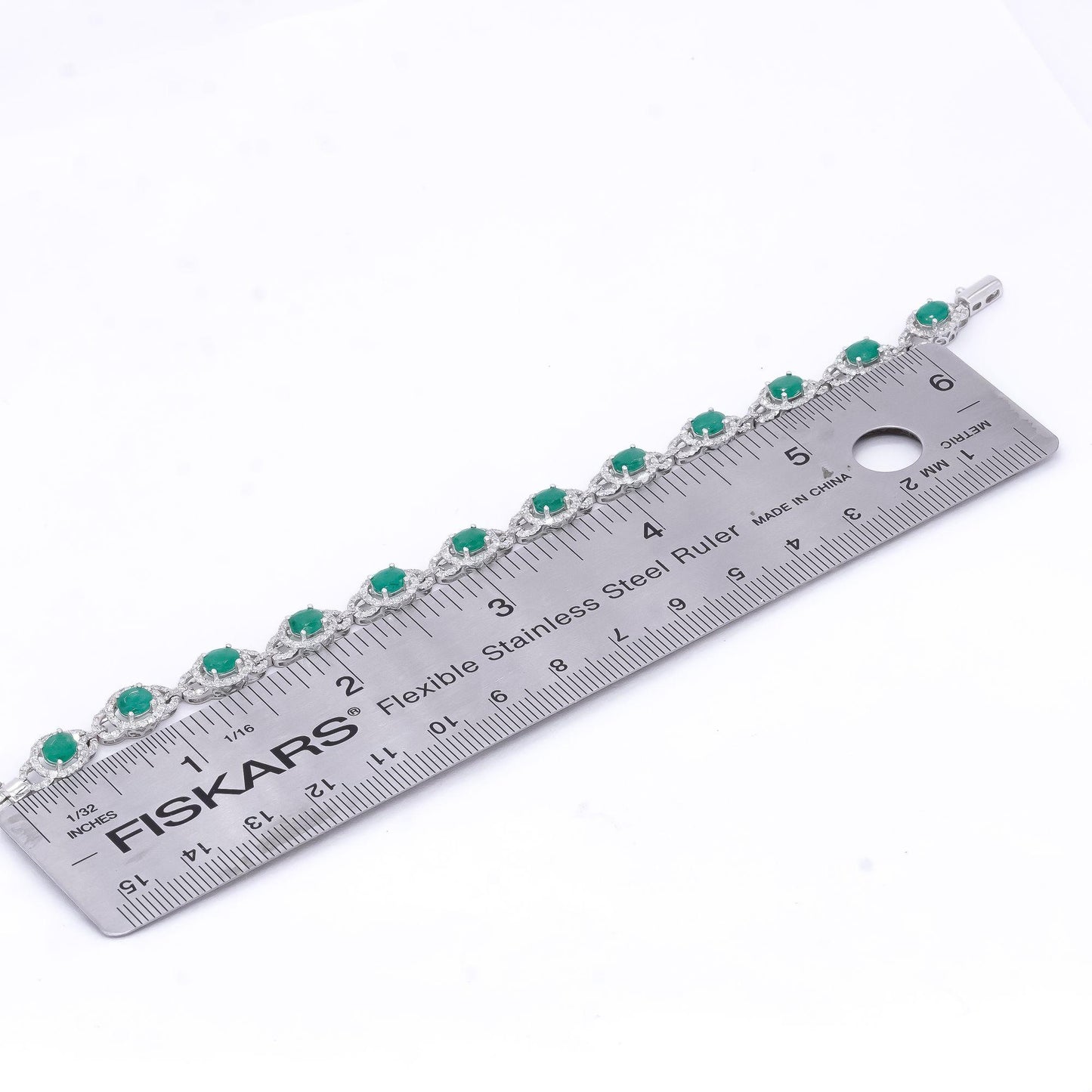 18k White Gold 7.30CT Diamond & Emerald Halo Fancy Tennis Bracelet