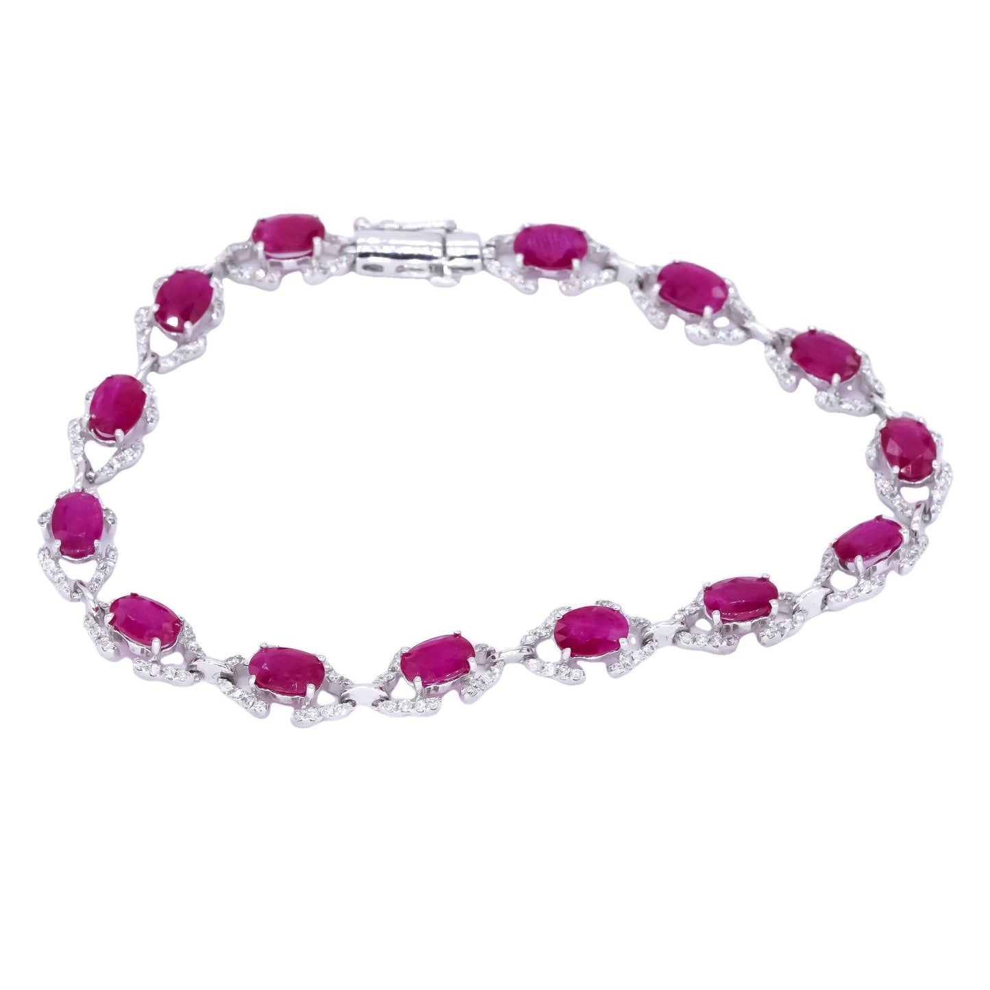 18k White Gold Jewelry 9.02CT Diamond & Ruby Fancy Tennis Bracelet