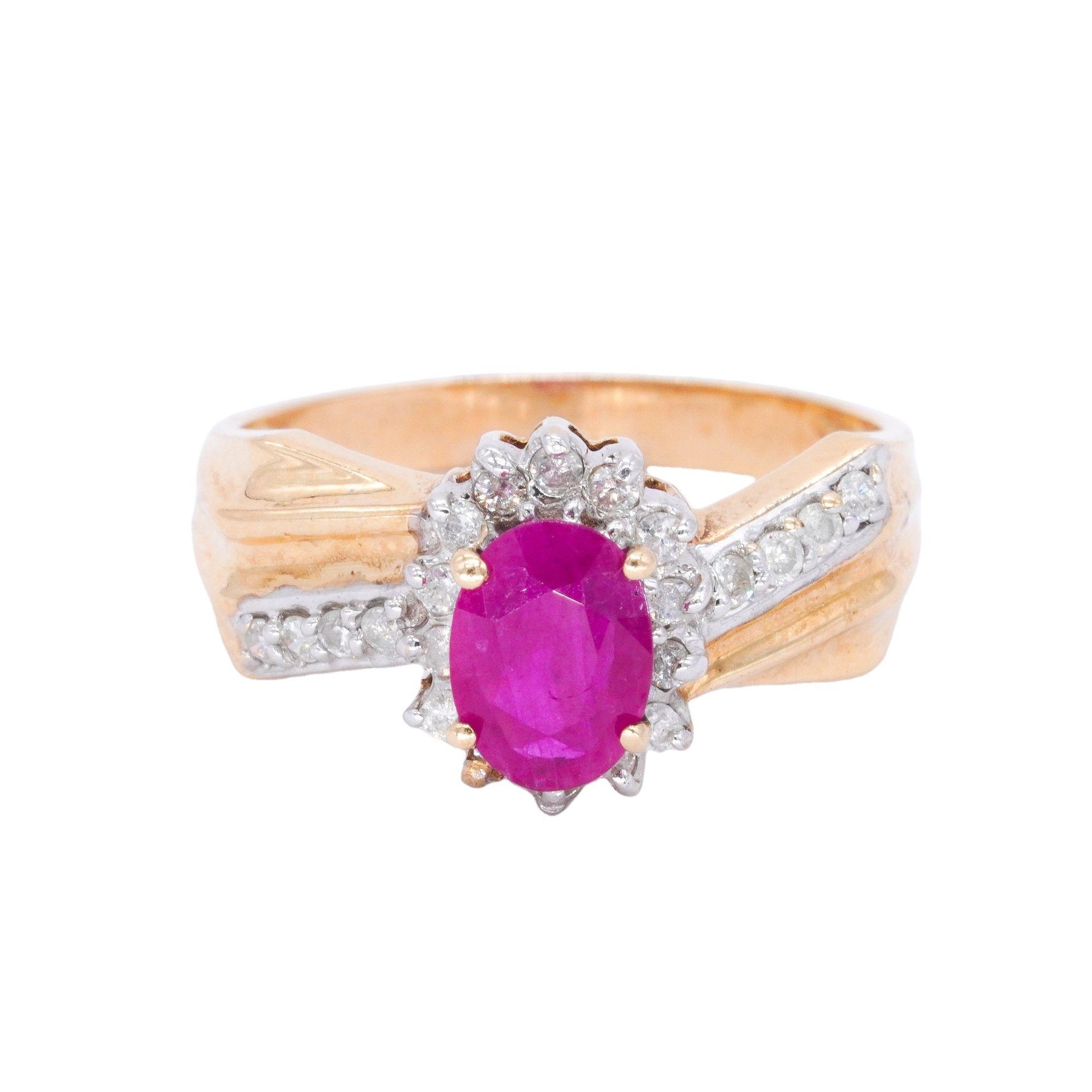 14k Yellow Gold Jewelry 0.92CT Diamond and Ruby Halo Ring size 6