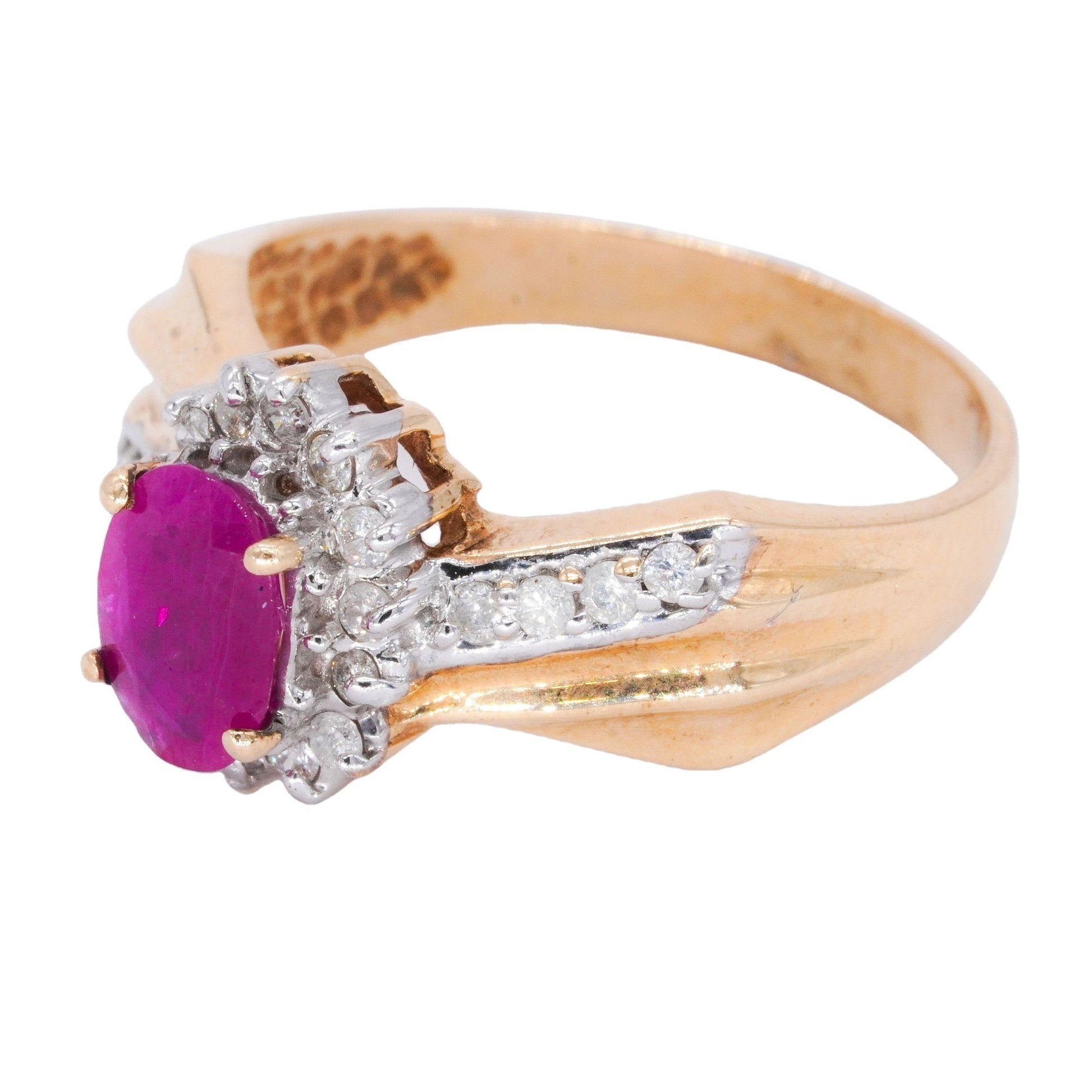 14k Yellow Gold Jewelry 0.92CT Diamond and Ruby Halo Ring size 6