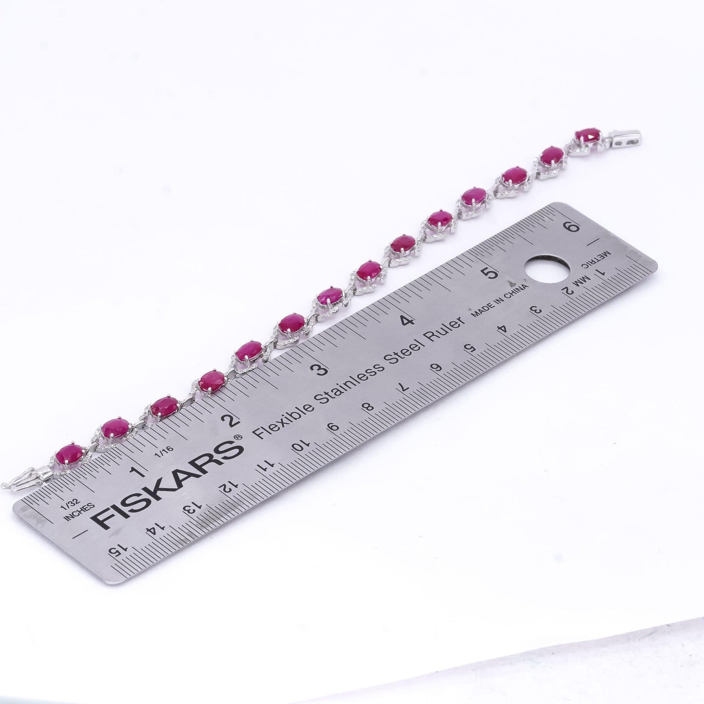 18k White Gold Jewelry 9.02CT Diamond & Ruby Fancy Tennis Bracelet