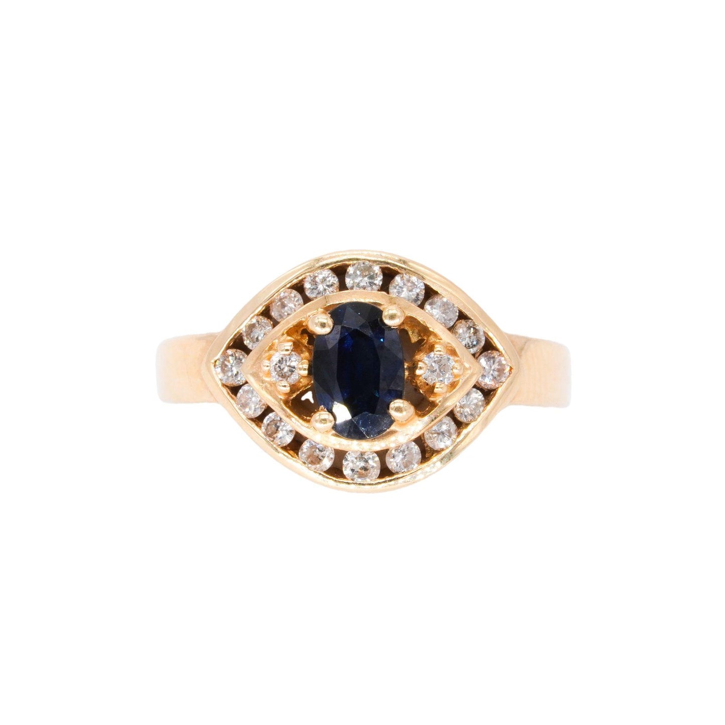 14k Yellow Gold Jewelry 0.66CT Diamond and Sapphire Ring size 5.75