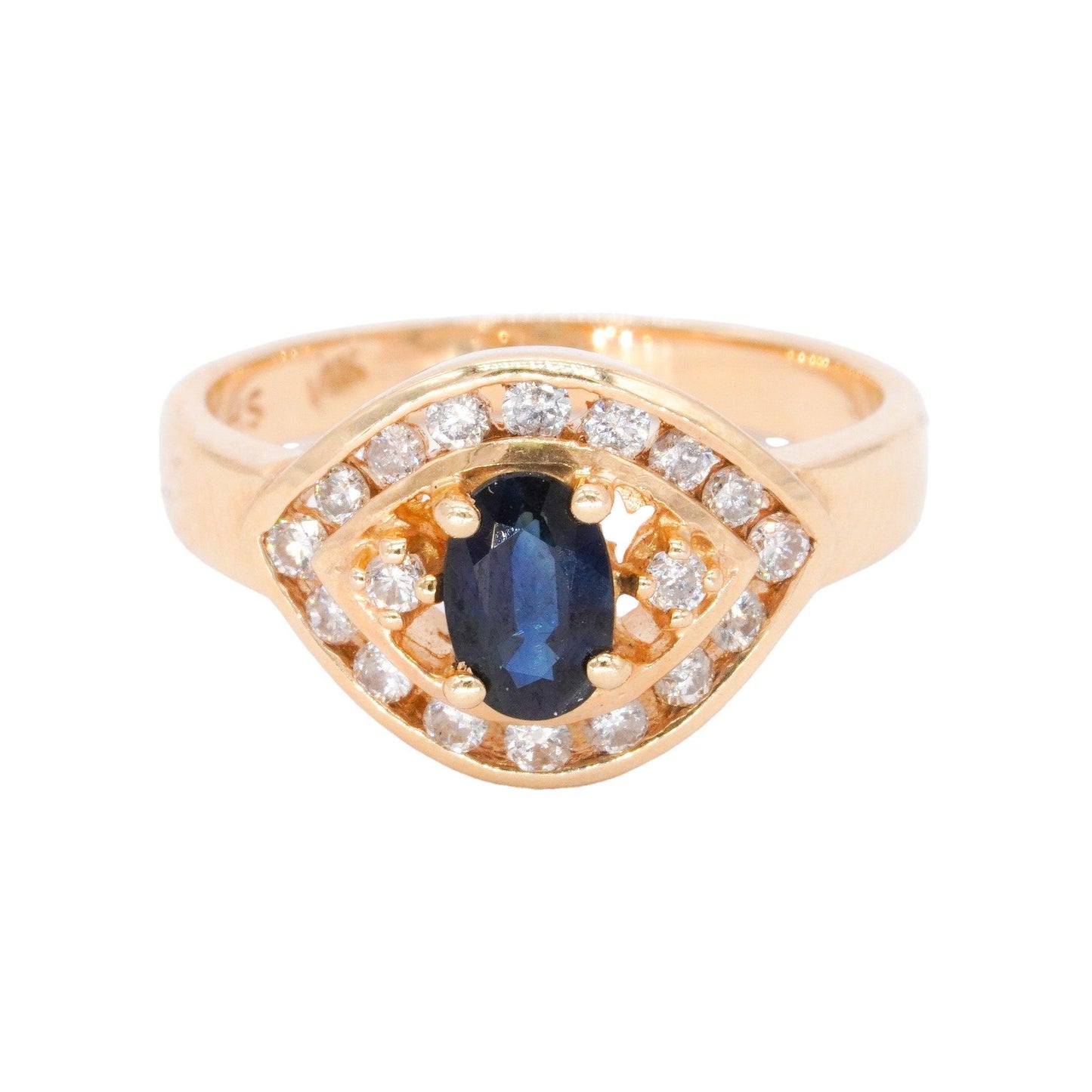 14k Yellow Gold Jewelry 0.66CT Diamond and Sapphire Ring size 5.75