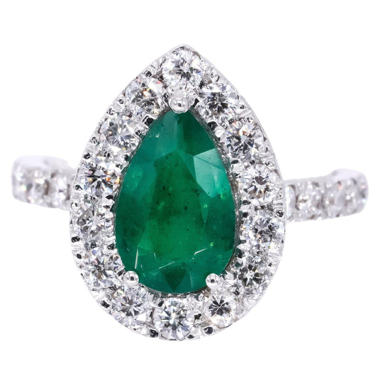 14k White Gold Jewelry 2.05CT Diamond & Emerald Halo Ring size 5