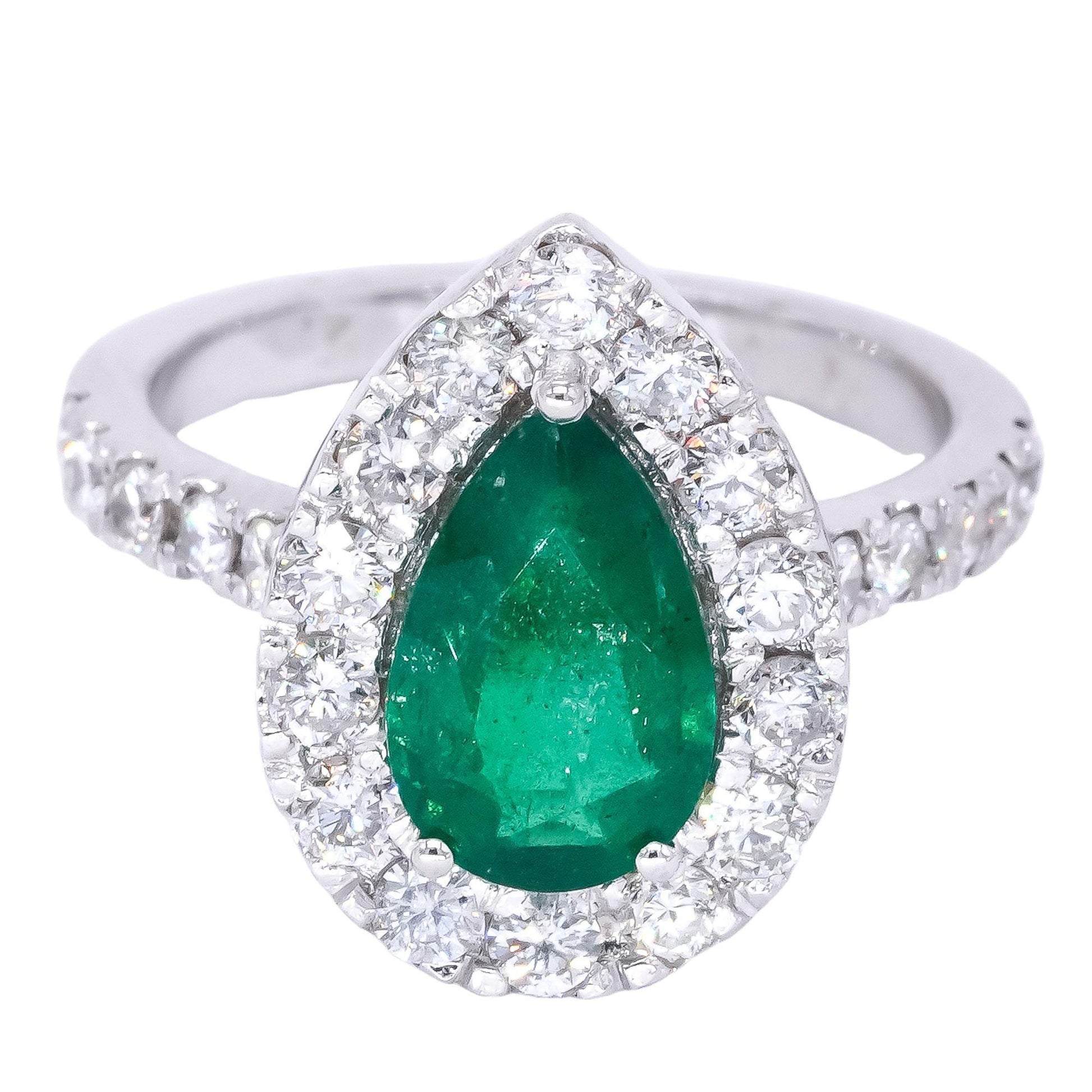 14k White Gold Jewelry 2.05CT Diamond & Emerald Halo Ring size 5