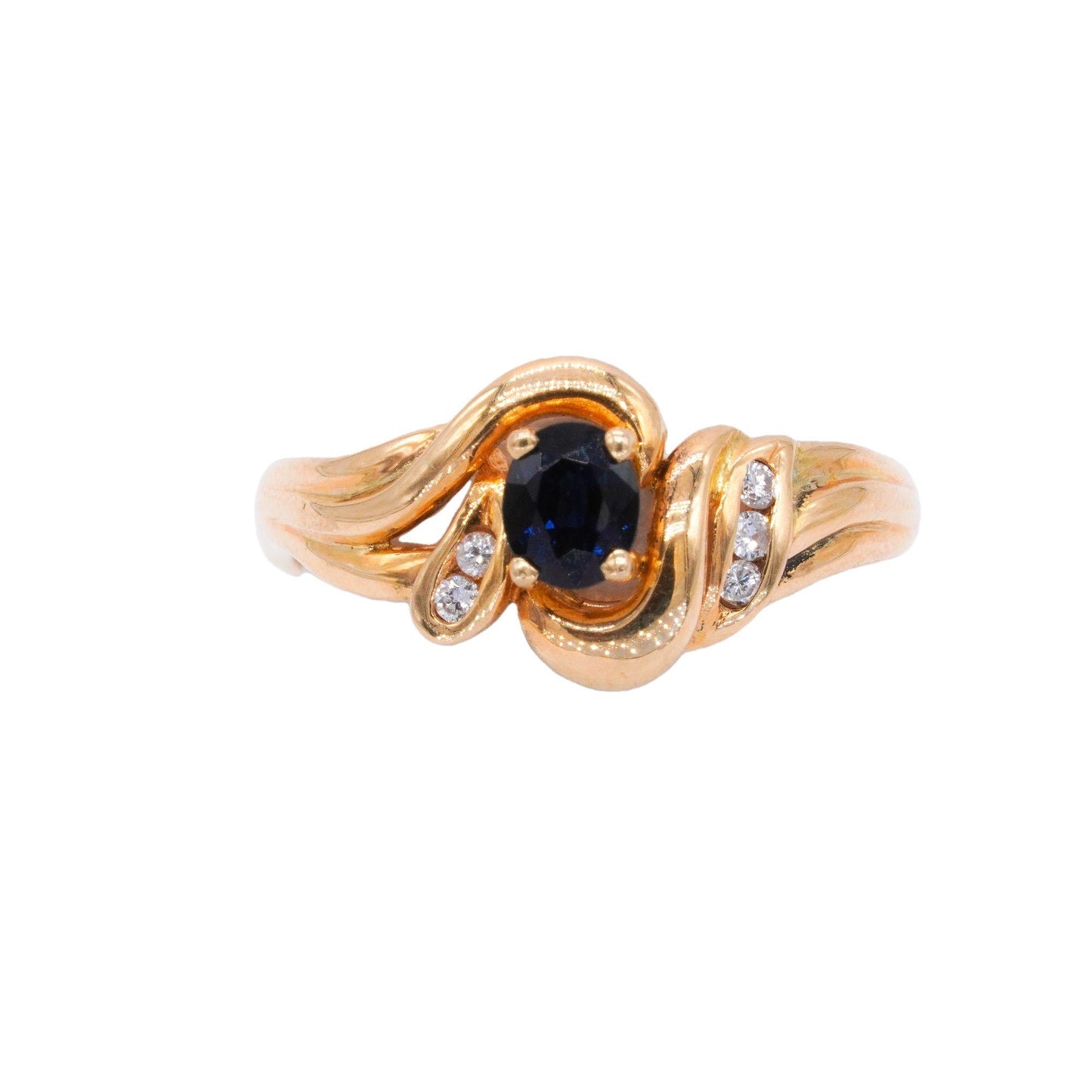 14k Yellow Gold Jewelry 0.15CT Diamond and Sapphire Cocktail Ring size 6.75